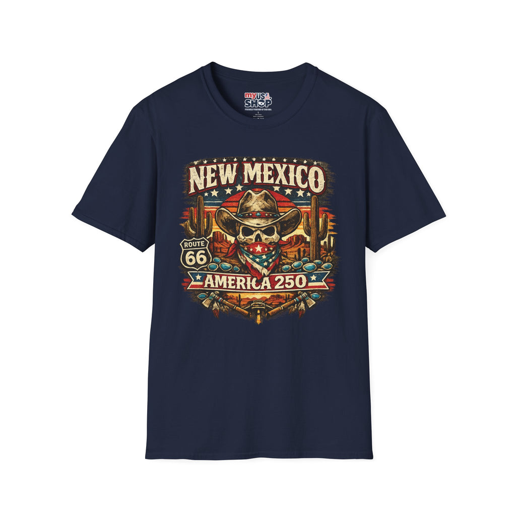 America 250 New Mexico Skull Cowboy T-Shirt — Route 66 Americana Desert Tee