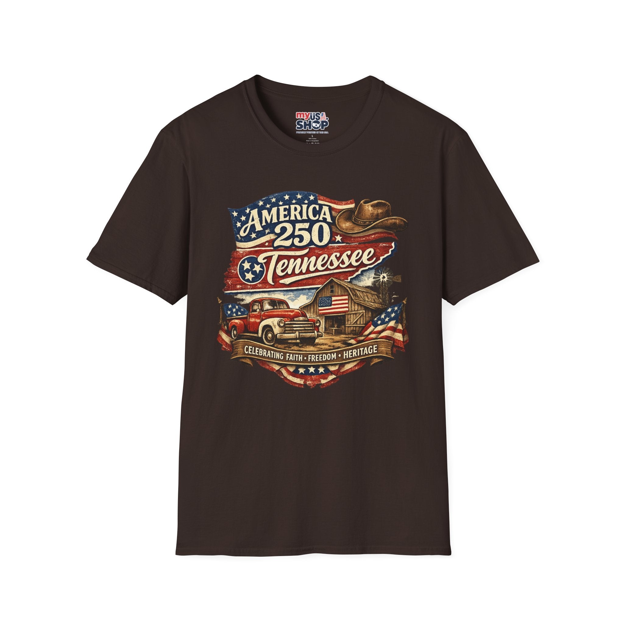 America 250 Tennessee T-Shirt — Celebrating Faith Freedom Heritage Graphic Tee