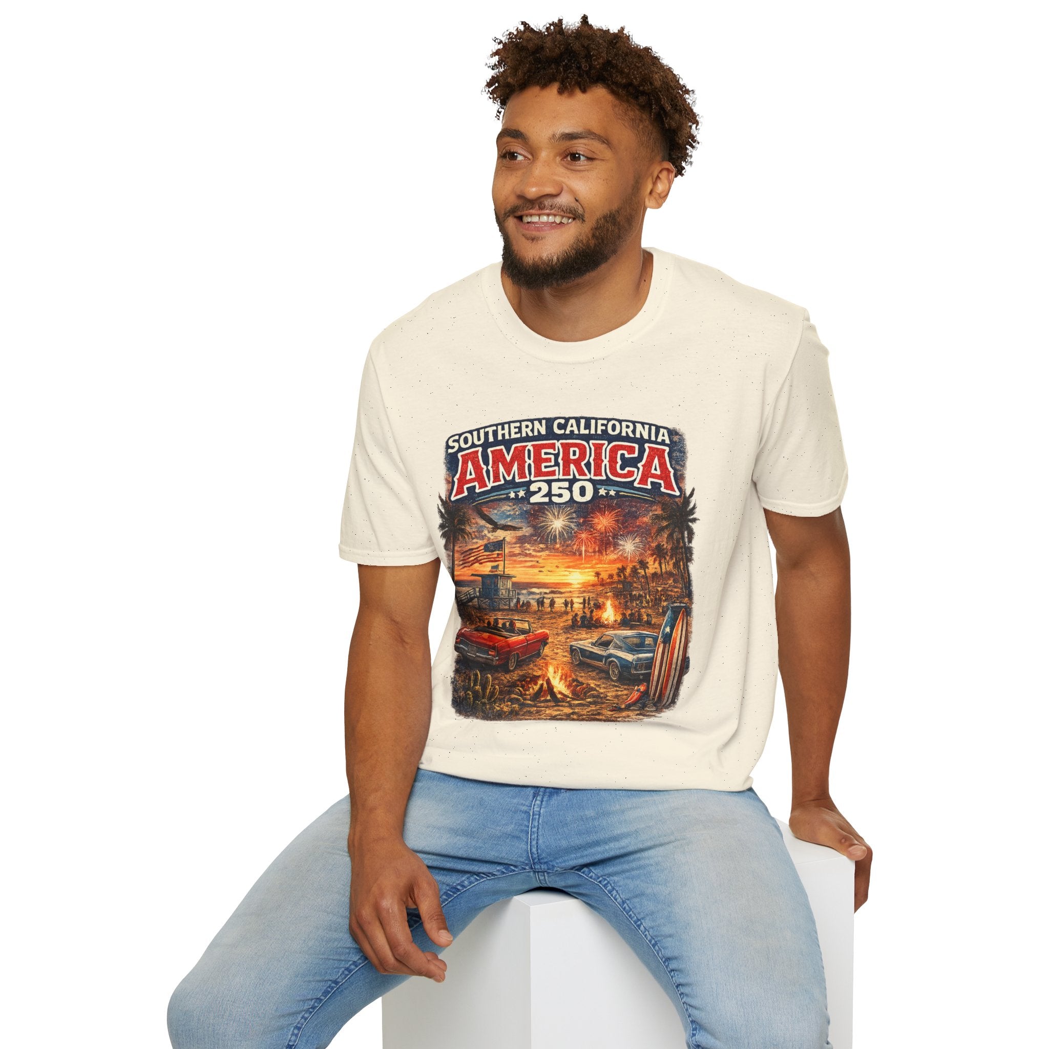 America 250 Southern California Sunset T-Shirt — Patriotic 4th of July Beach Vintage Tee
