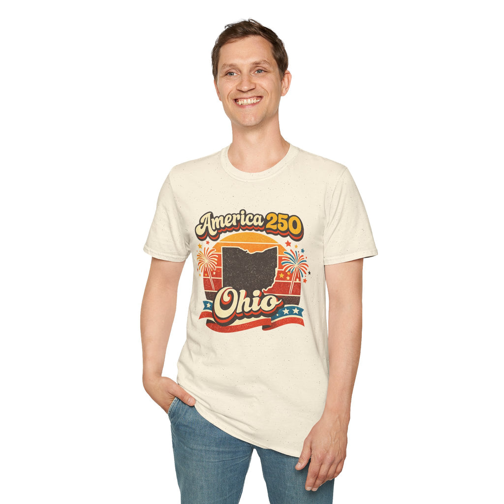 America 250 Ohio T‑Shirt — Retro Fireworks Bicentennial Celebration Tee