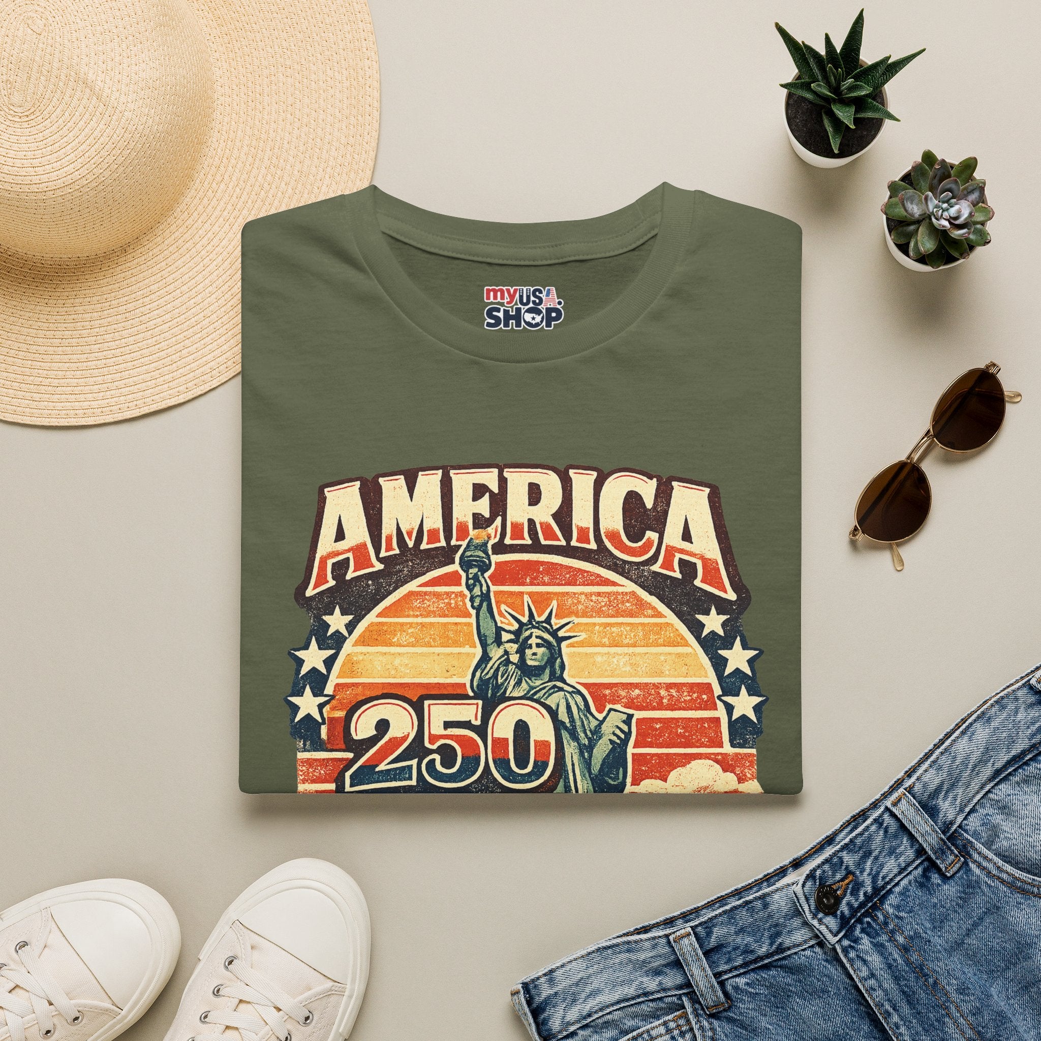 America 250 New York T-Shirt — Retro Statue of Liberty Graphic