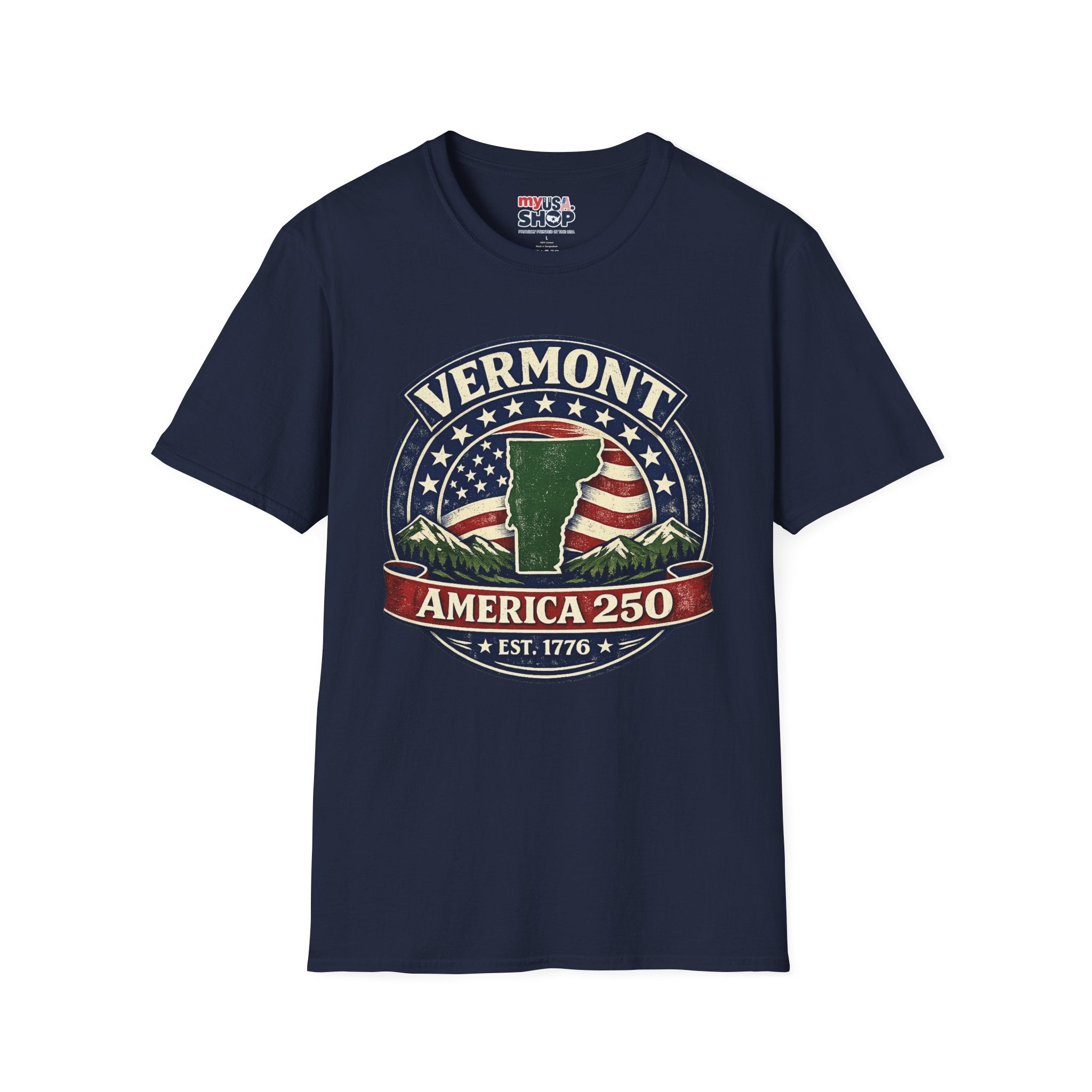 America 250 – Vermont Est. 1776 Map Vintage Tee Design