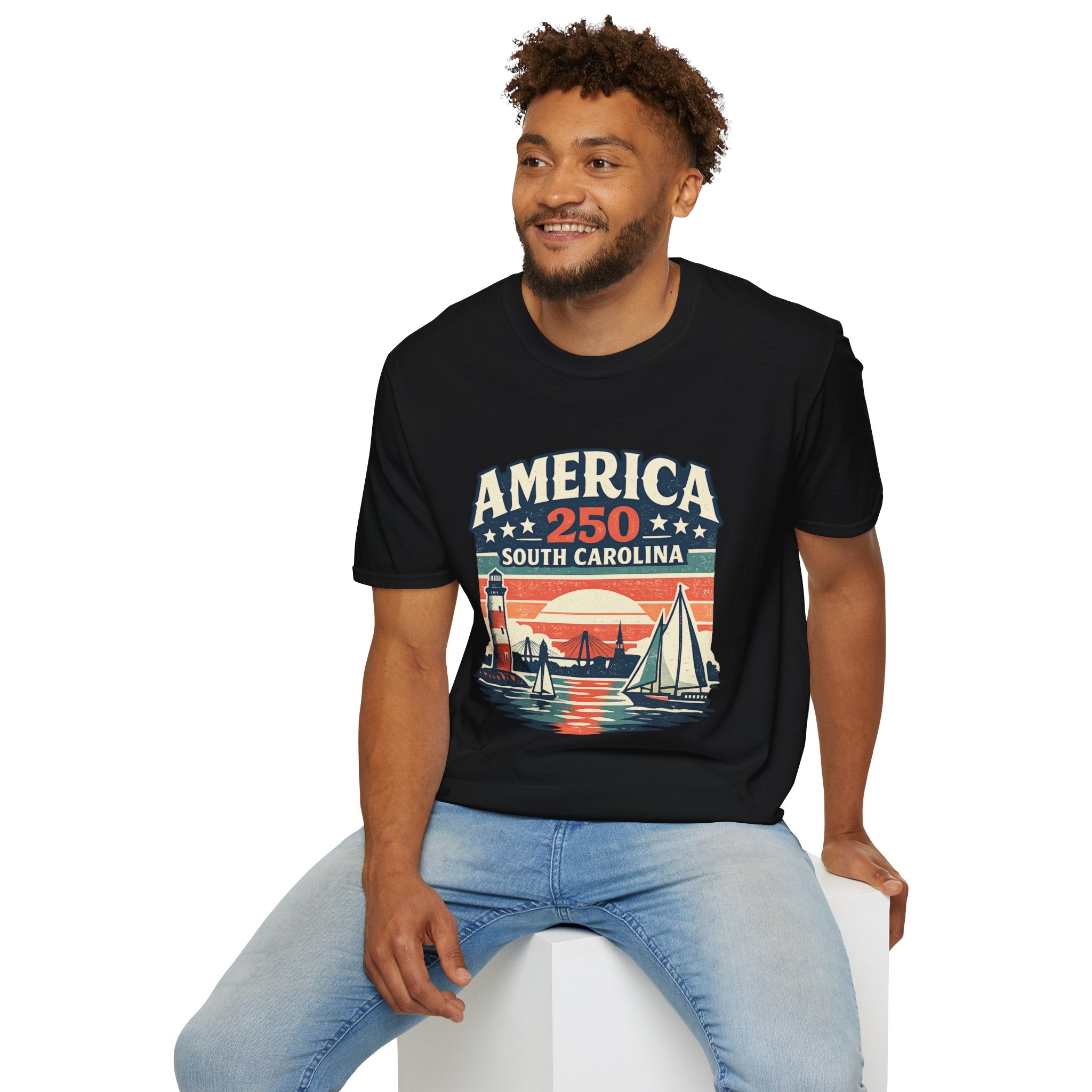 America 250 South Carolina T-Shirt – Retro Sunset Sailing Patriotic Tee