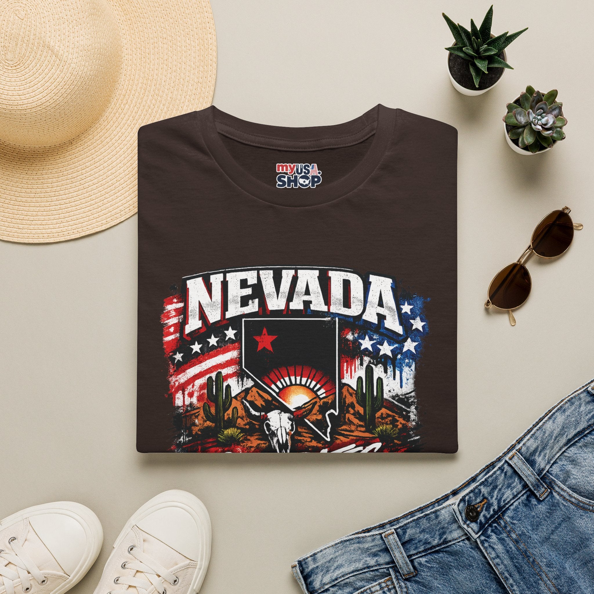America 250 Nevada Rustic Flag T-Shirt — 'Celebrates the 250' Vintage State Pride Tee
