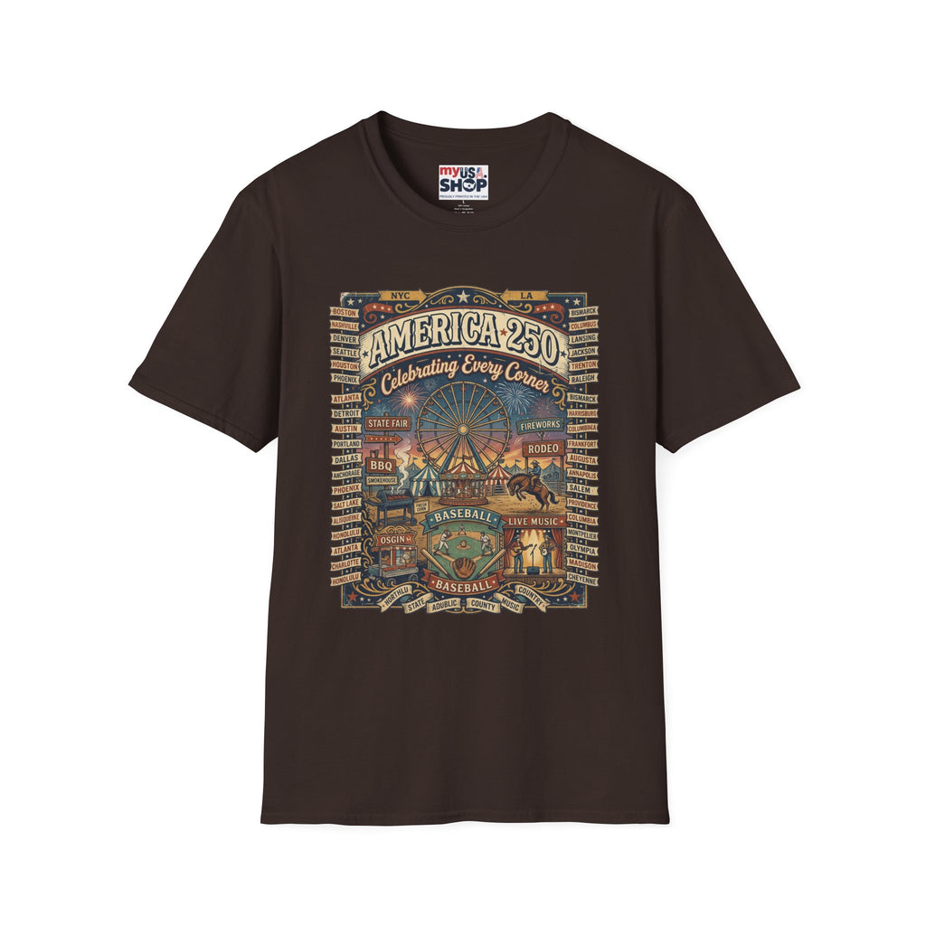America 250 Celebration T-Shirt — Vintage Fair Ferris Wheel Patriotic Tee Pop Culture