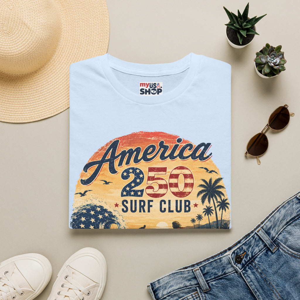 America 250 Surf Club T-Shirt — Patriotic California Surf Vintage Tee
