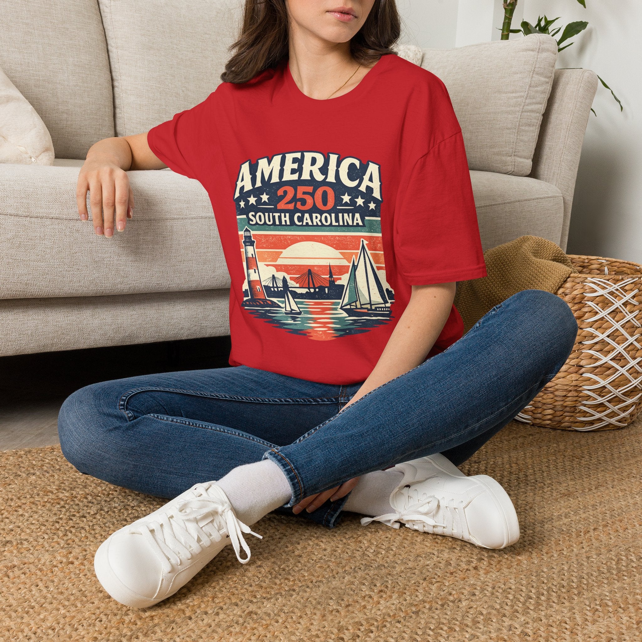 America 250 South Carolina T-Shirt – Retro Sunset Sailing Patriotic Tee