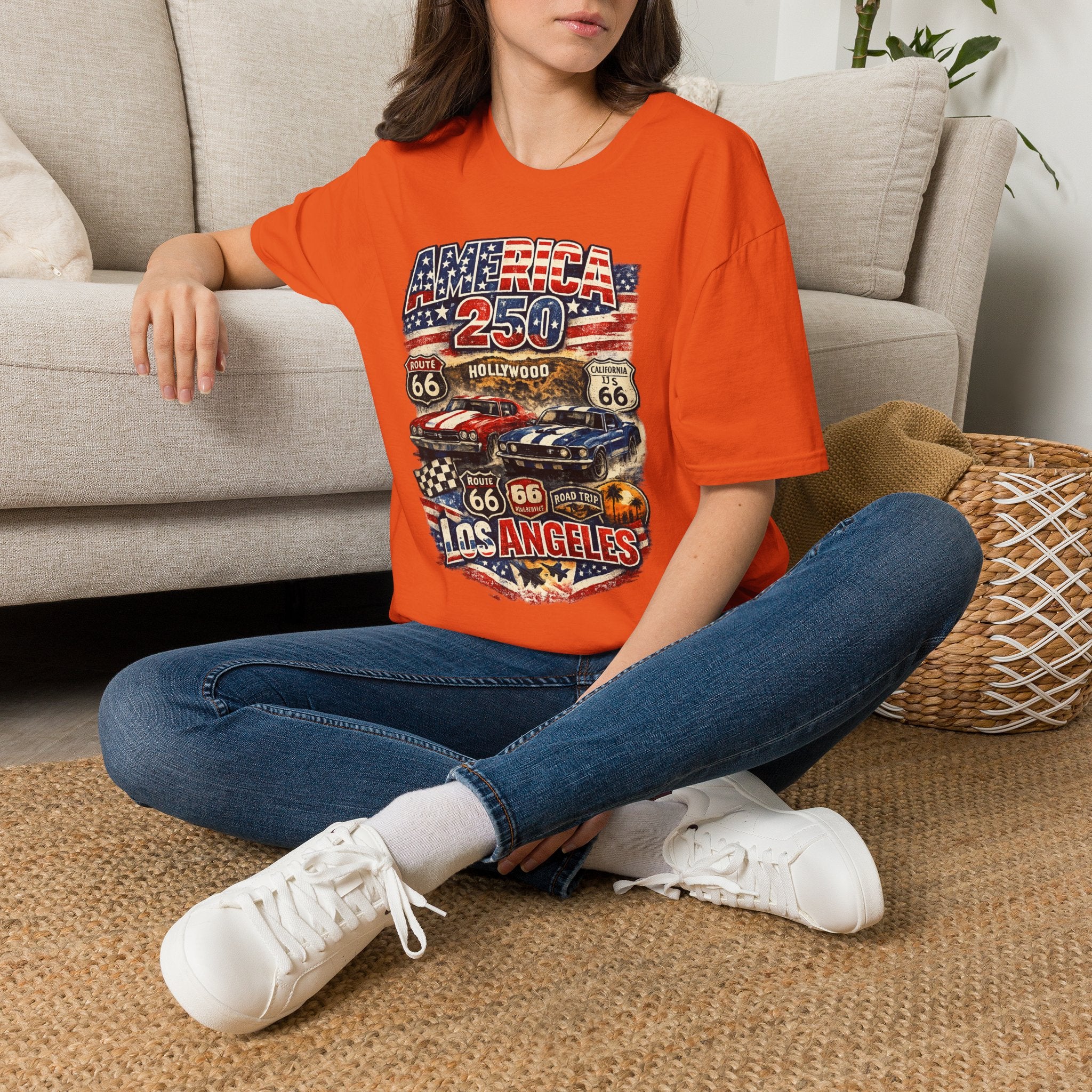 America 250 Los Angeles Route 66 Hollywood Muscle Cars Road Trip California Tee