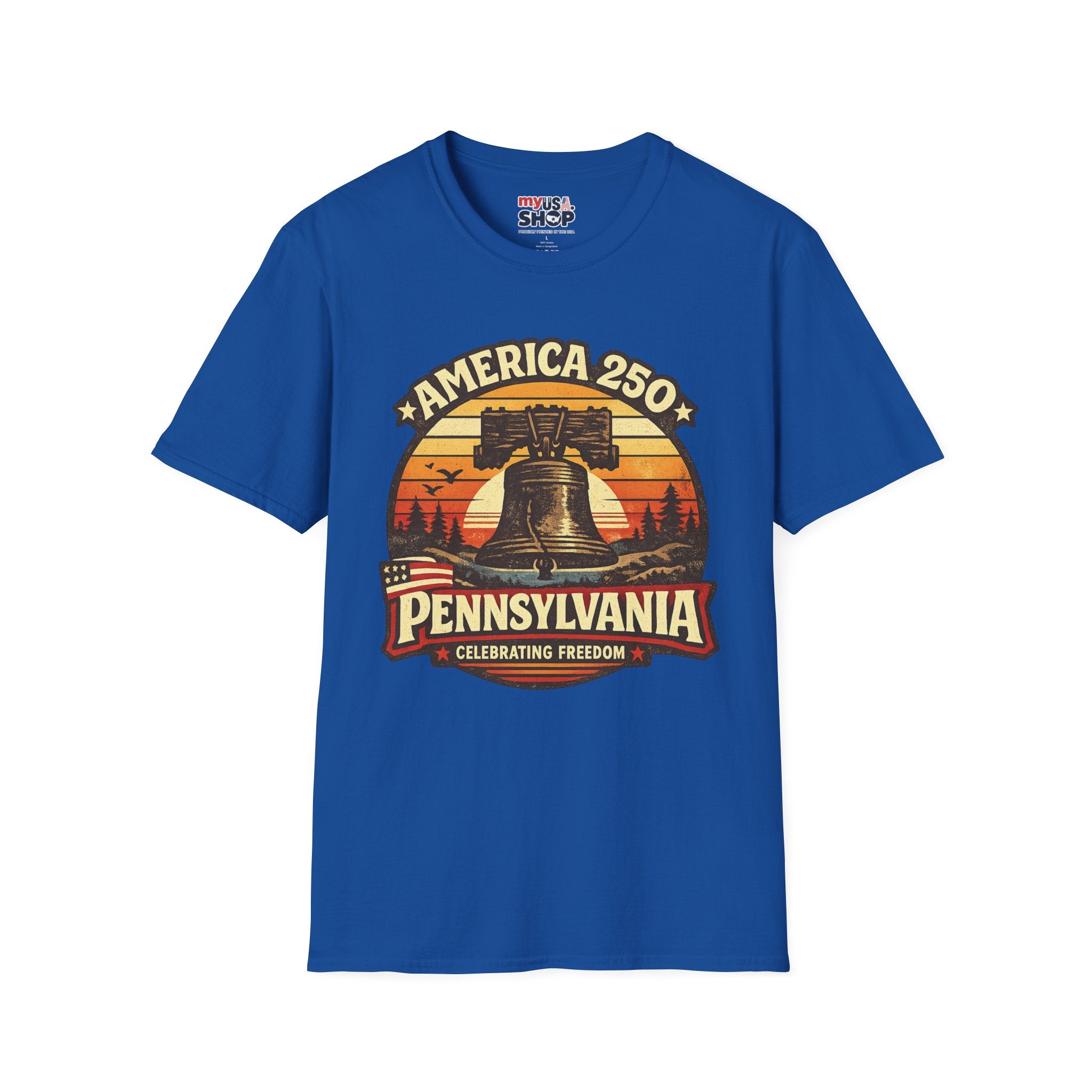 Pennsylvania America 250 Shirt — Retro Sunset Liberty Bell Graphic Tee