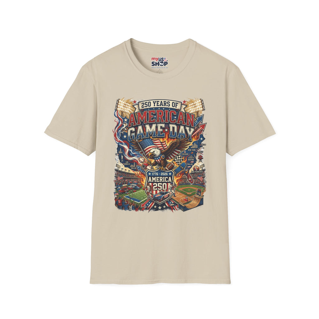 American Game Day T-Shirt — 250 Years USA Football & Baseball Celebration Pop Culture