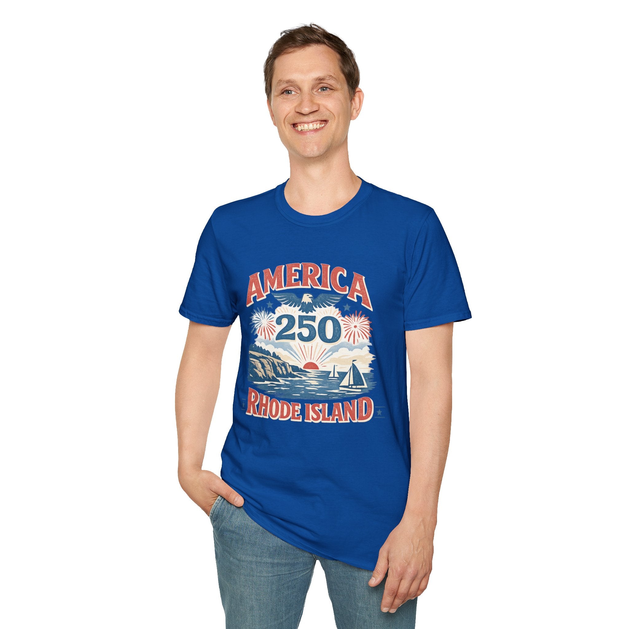 America 250 Rhode Island Shirt — Coastal Fireworks Patriotic Tee