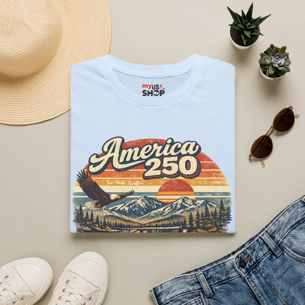 America 250 T-Shirt — Retro Eagle & Mountain New Hampshire Design