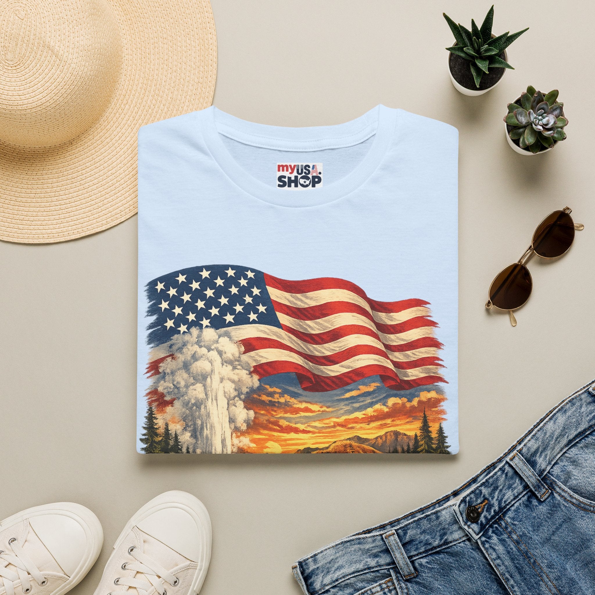America 250 T-Shirt — Vintage Wyoming Yellowstone Design