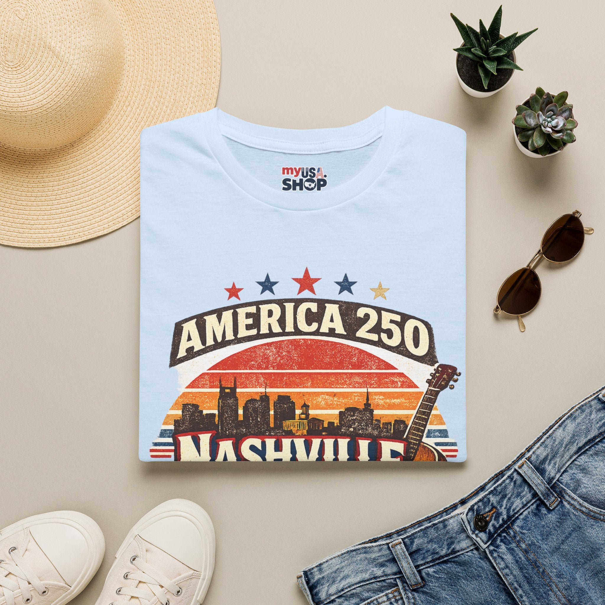America 250 Nashville Tennessee T-Shirt — Patriotic Music City Graphic Tee