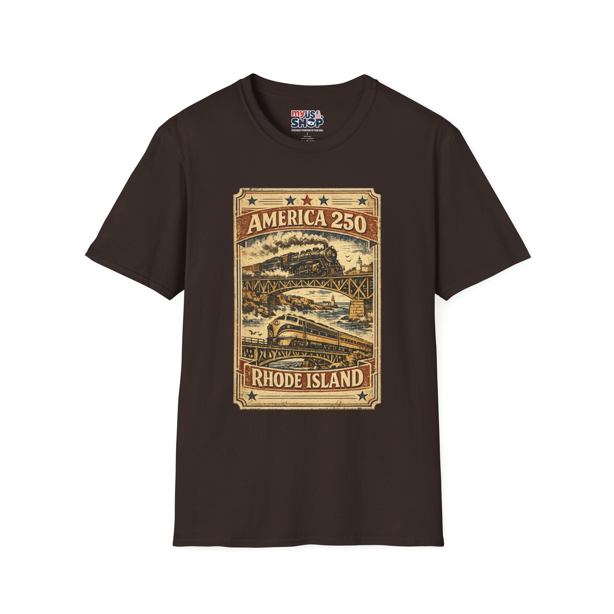 America 250 Rhode Island Train Heritage T-Shirt — Vintage Railroad Graphic Tee