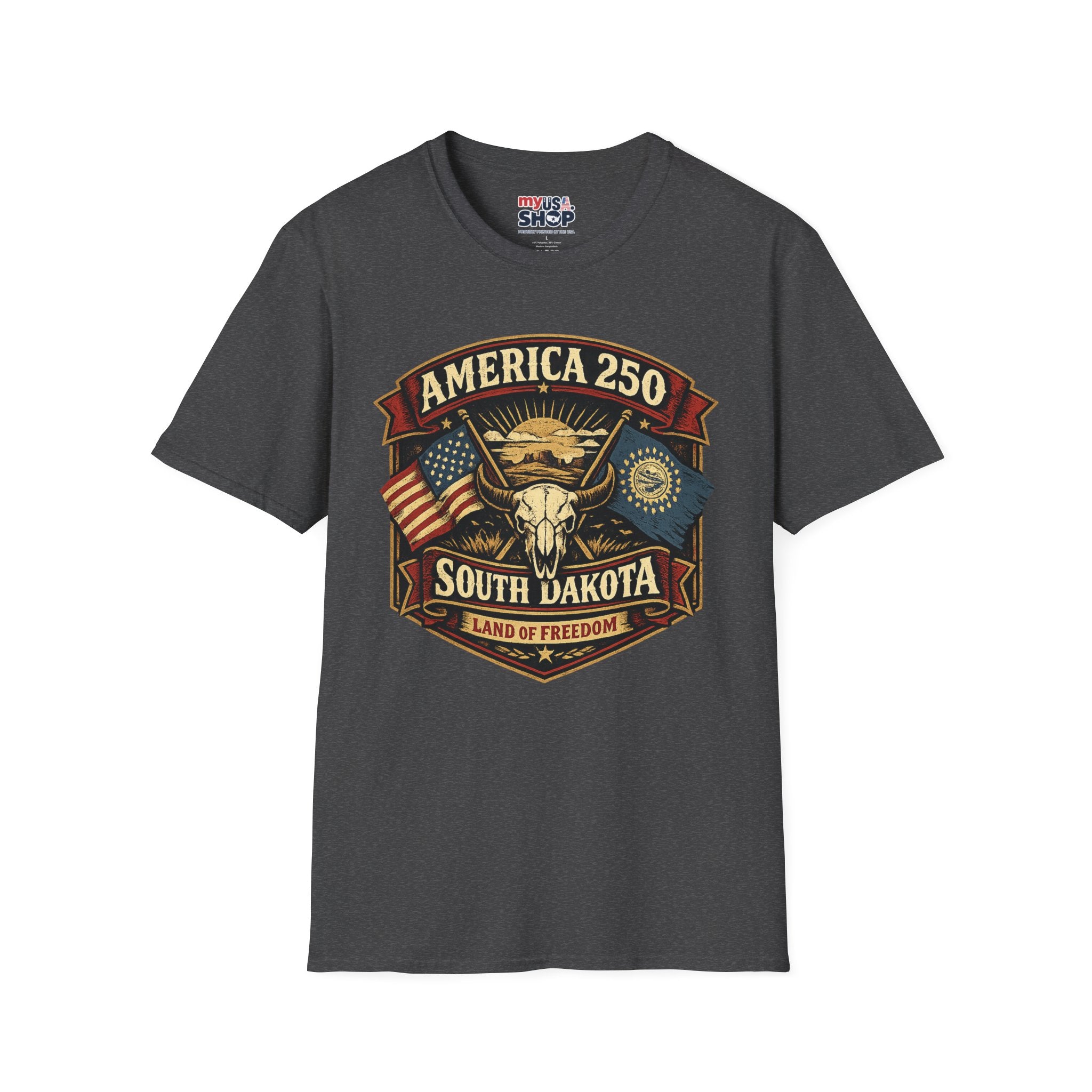 America 250 South Dakota T-Shirt — Western Skull Heritage Graphic Tee