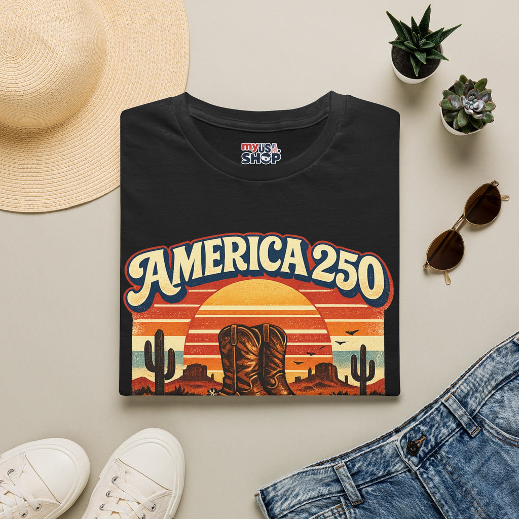 America 250 Texas T-Shirt — Retro Desert Cowboy Graphic Tee