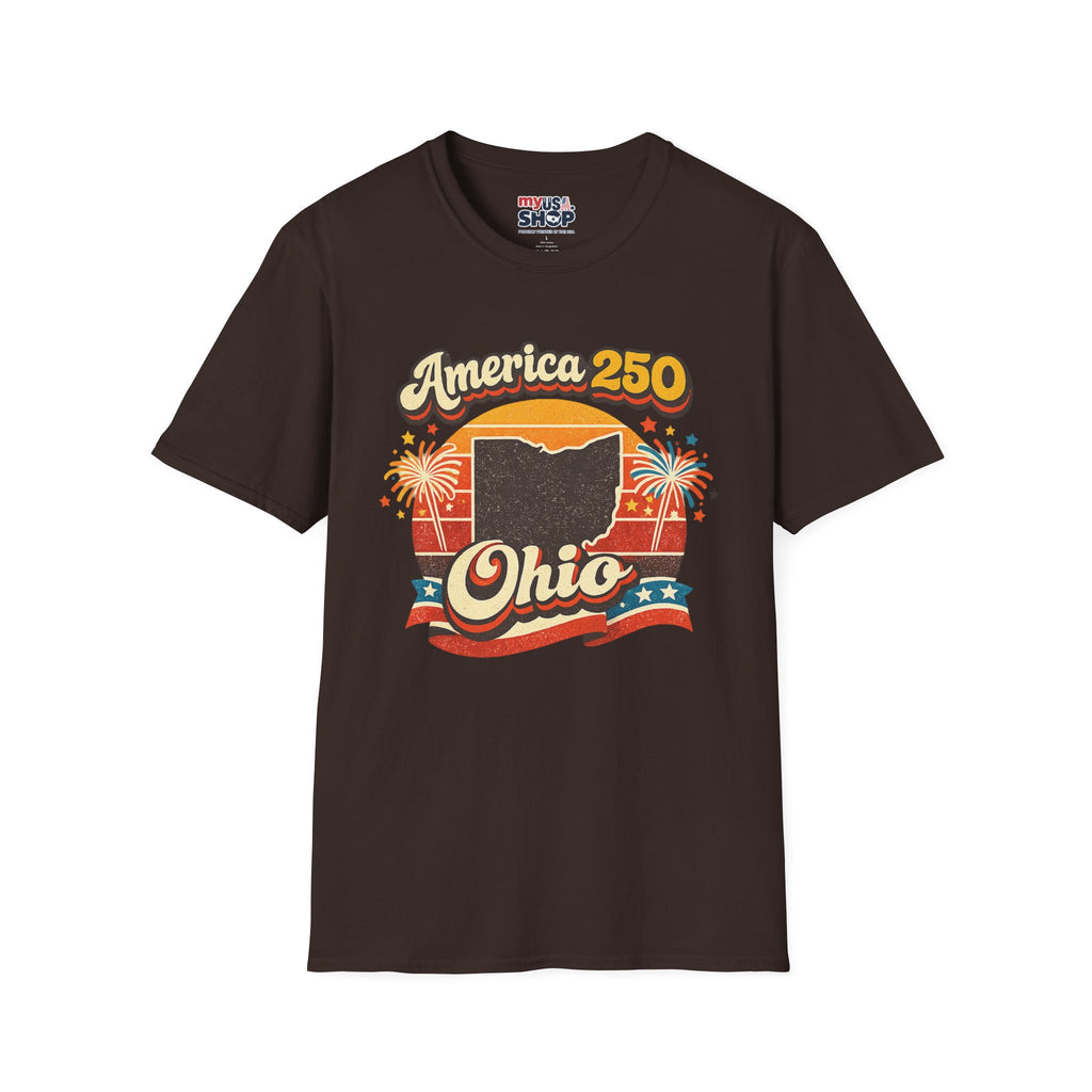 America 250 Ohio T‑Shirt — Retro Fireworks Bicentennial Celebration Tee