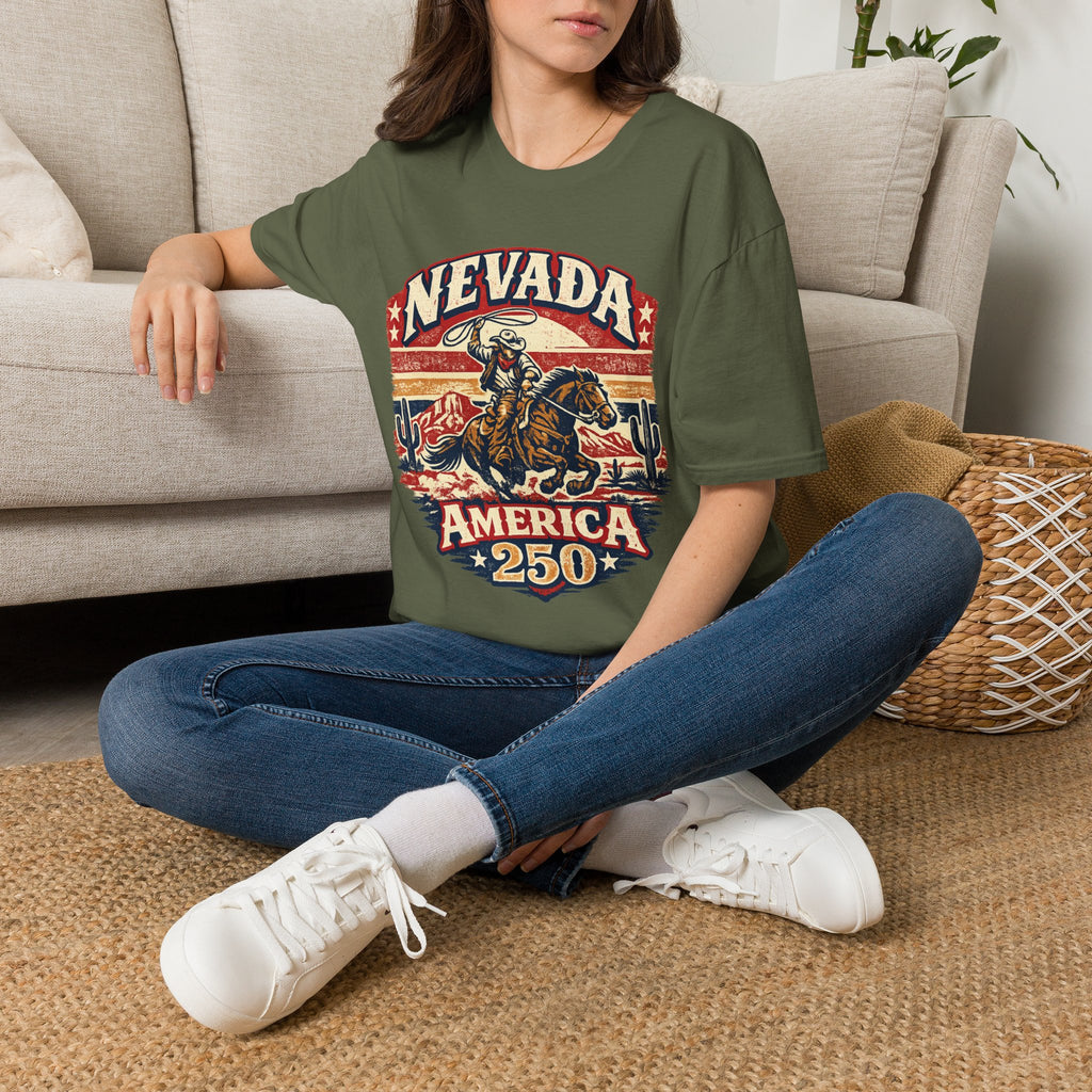 America 250 Nevada Rodeo Vintage T‑Shirt — Western Cowboy Graphic