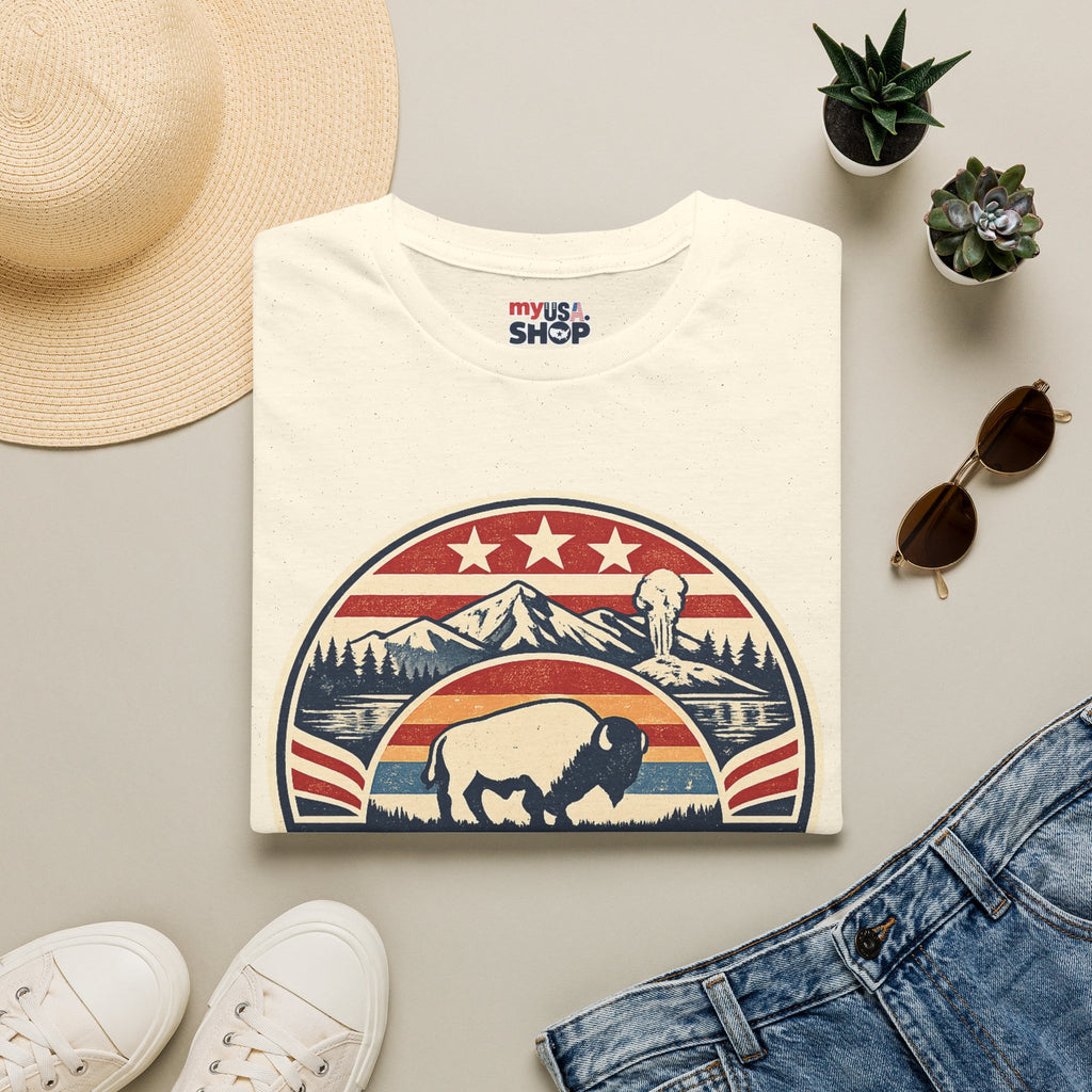 Wyoming Buffalo Tee — America 250 Retro Mountain Graphic T-Shirt