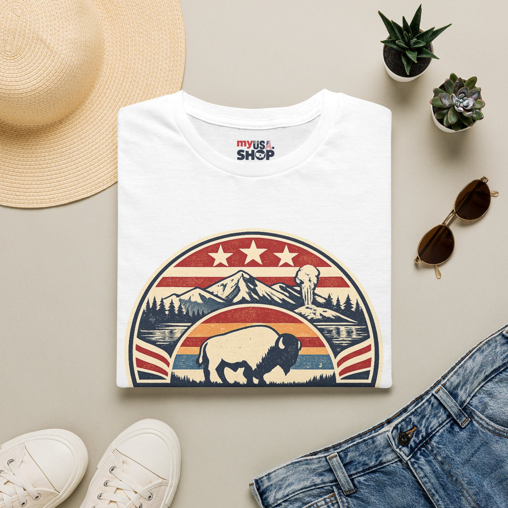 Wyoming Buffalo Tee — America 250 Retro Mountain Graphic T-Shirt