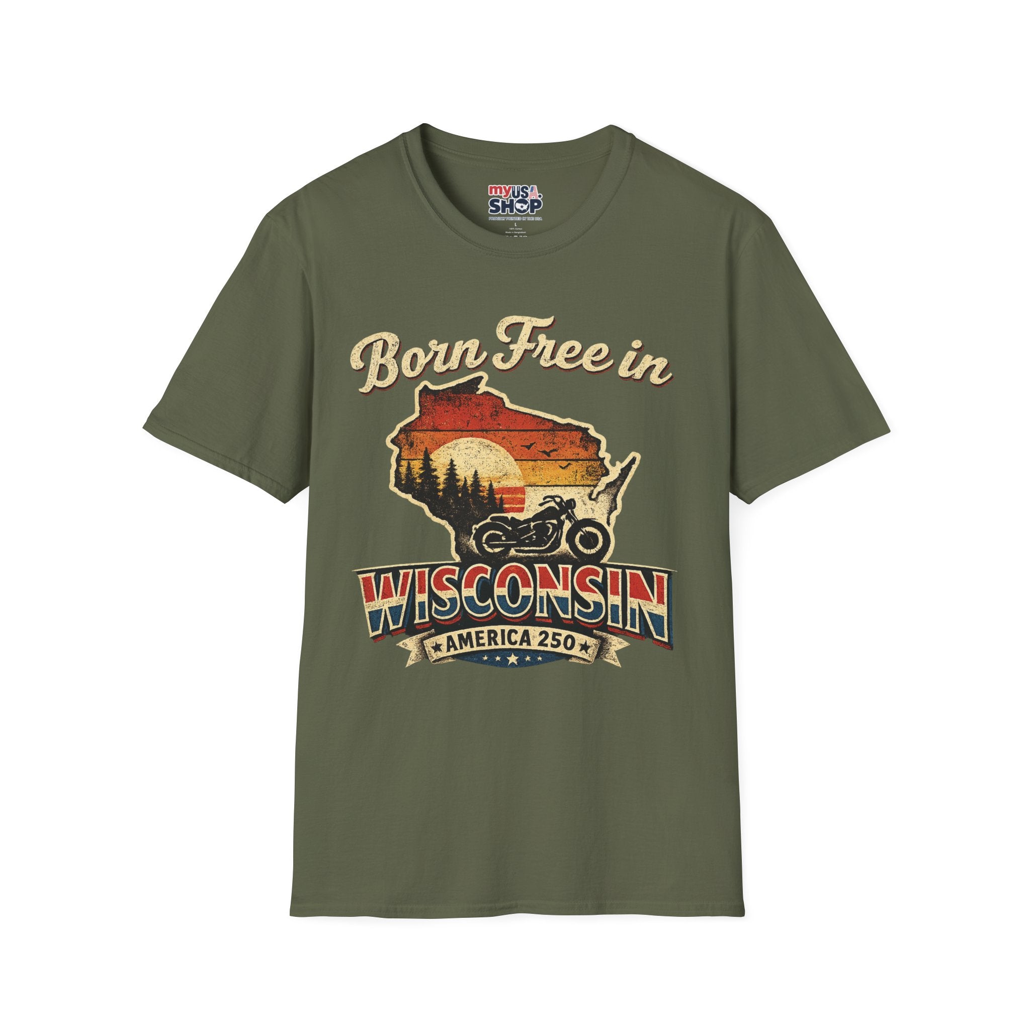 Wisconsin Vintage "Born Free in" T-Shirt - America 250 Tee