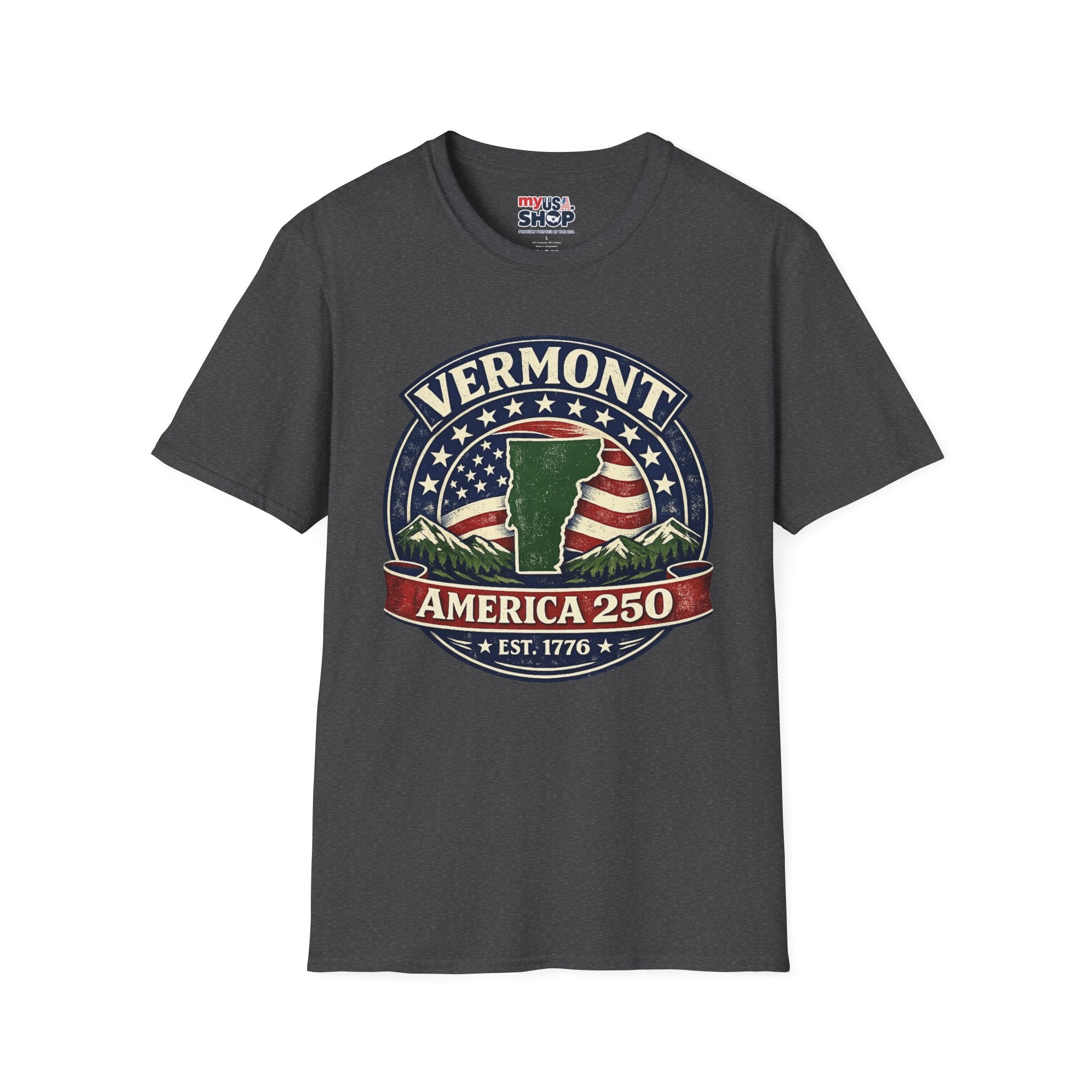 America 250 – Vermont Est. 1776 Map Vintage Tee Design