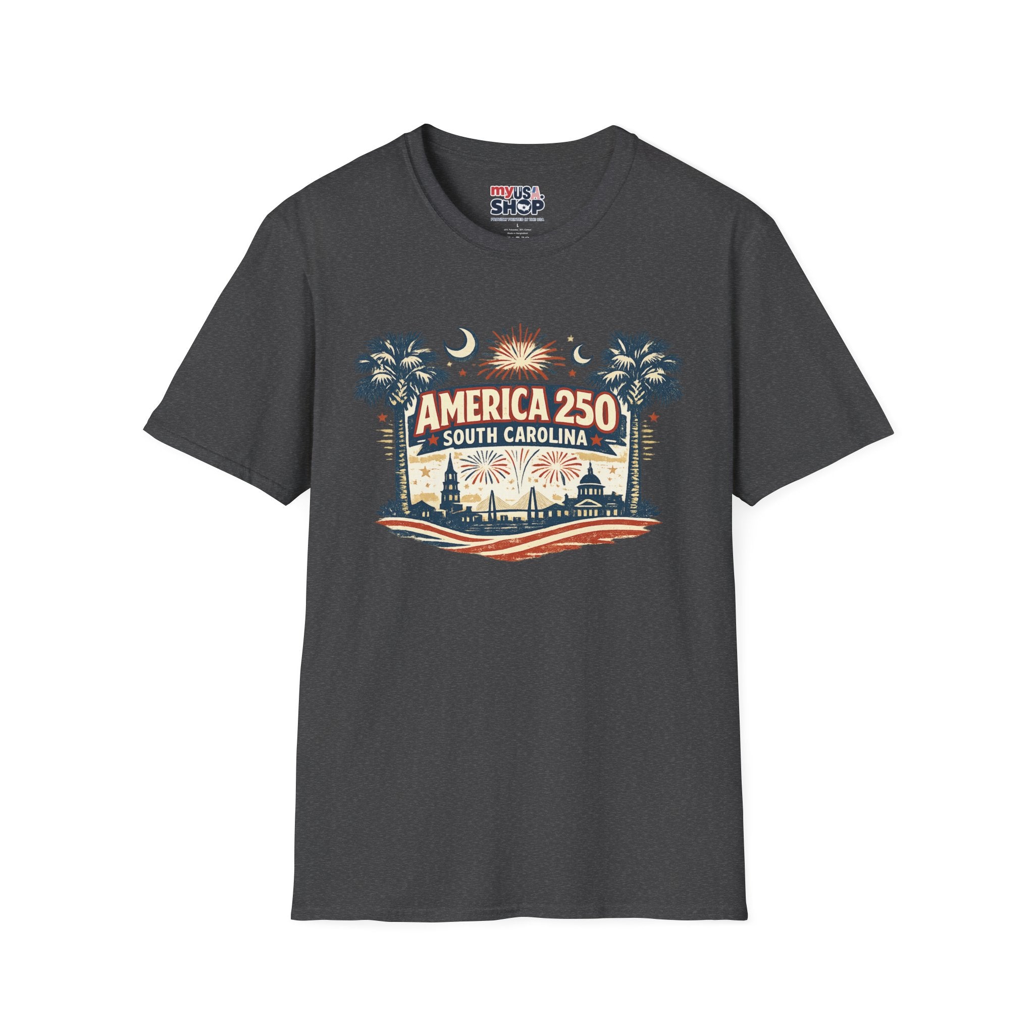 America 250 South Carolina T‑Shirt — Patriotic 250th Anniversary Tee with Palms & Fireworks