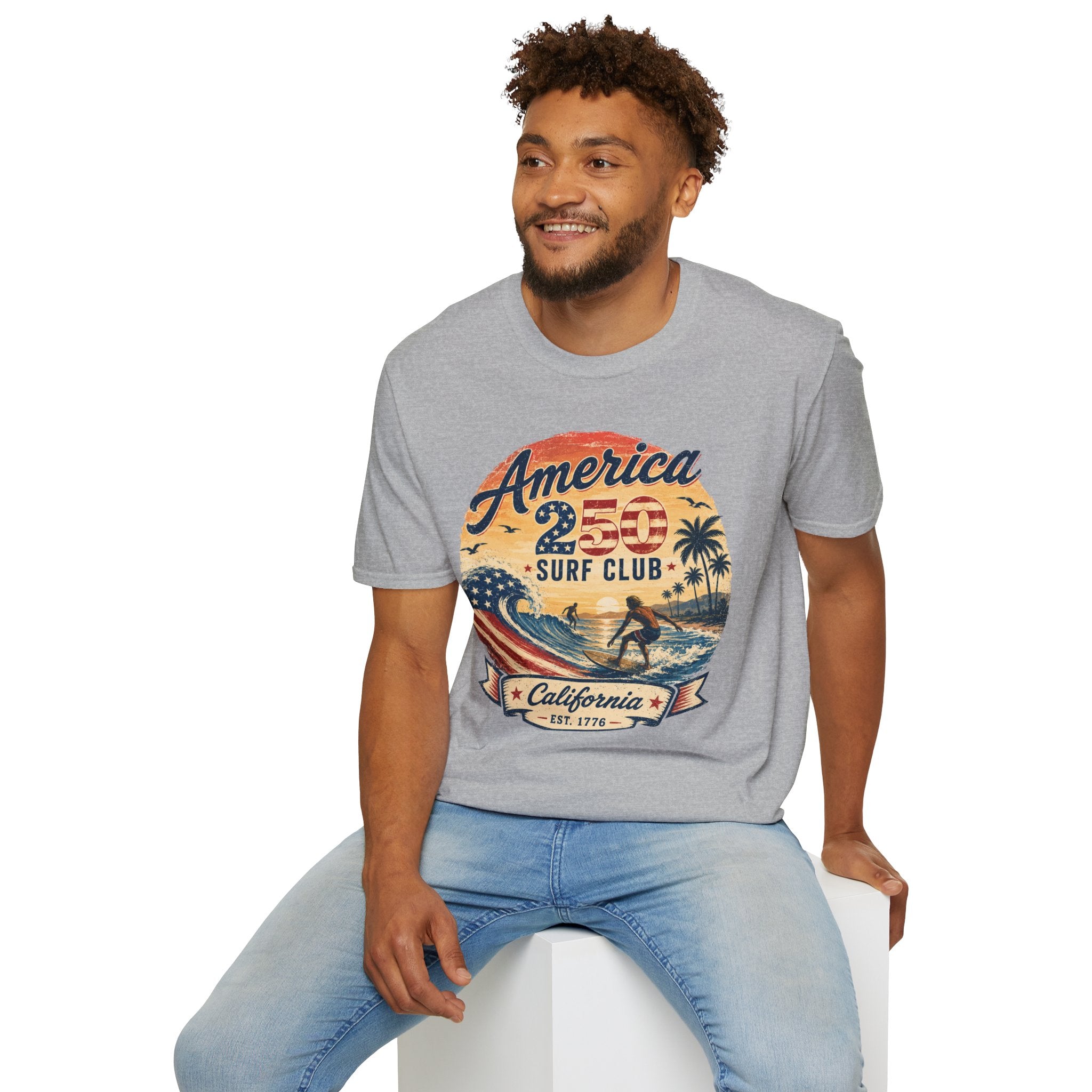 America 250 Surf Club T-Shirt — Patriotic California Surf Vintage Tee