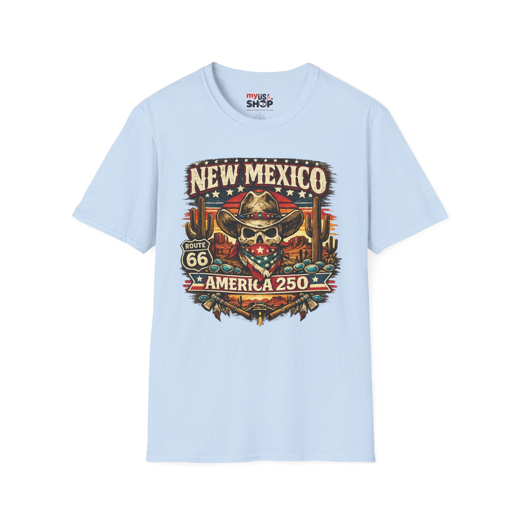 America 250 New Mexico Skull Cowboy T-Shirt — Route 66 Americana Desert Tee