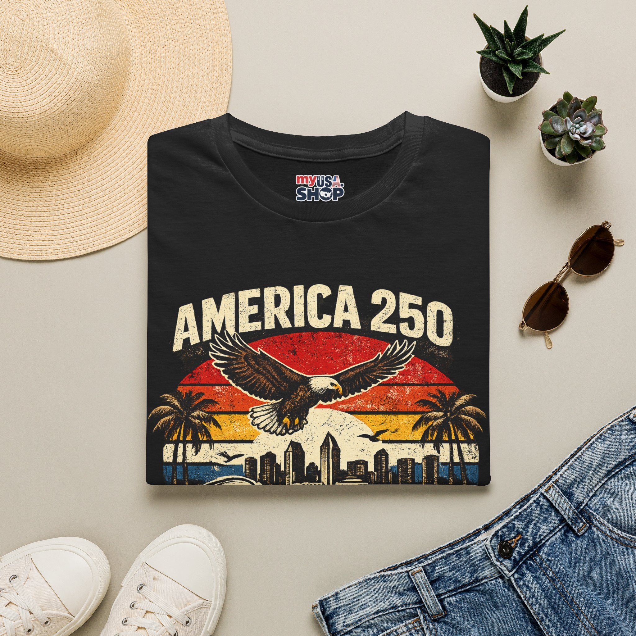 America 250 San Diego California Palm Trees Tee