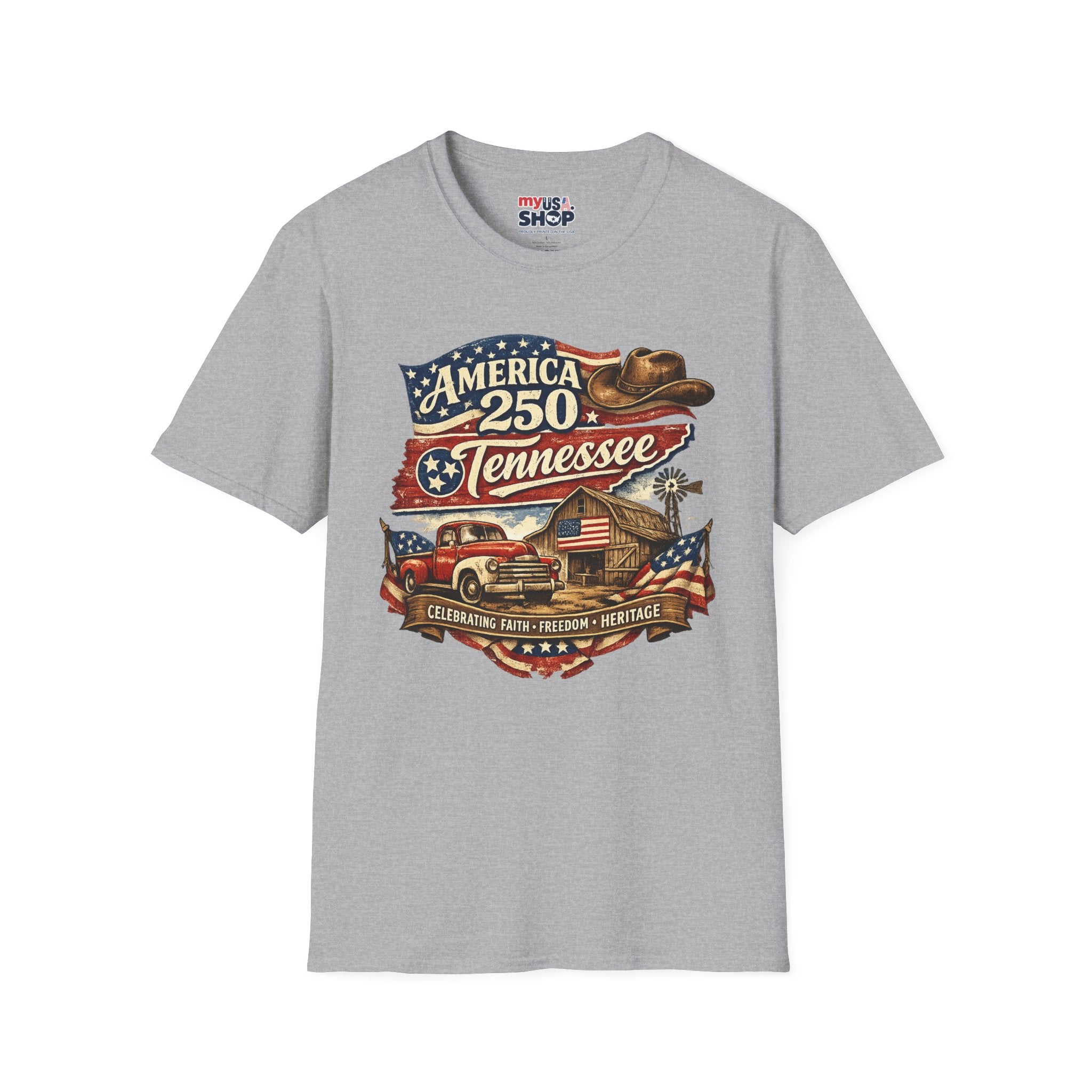 America 250 Tennessee T-Shirt — Celebrating Faith Freedom Heritage Graphic Tee
