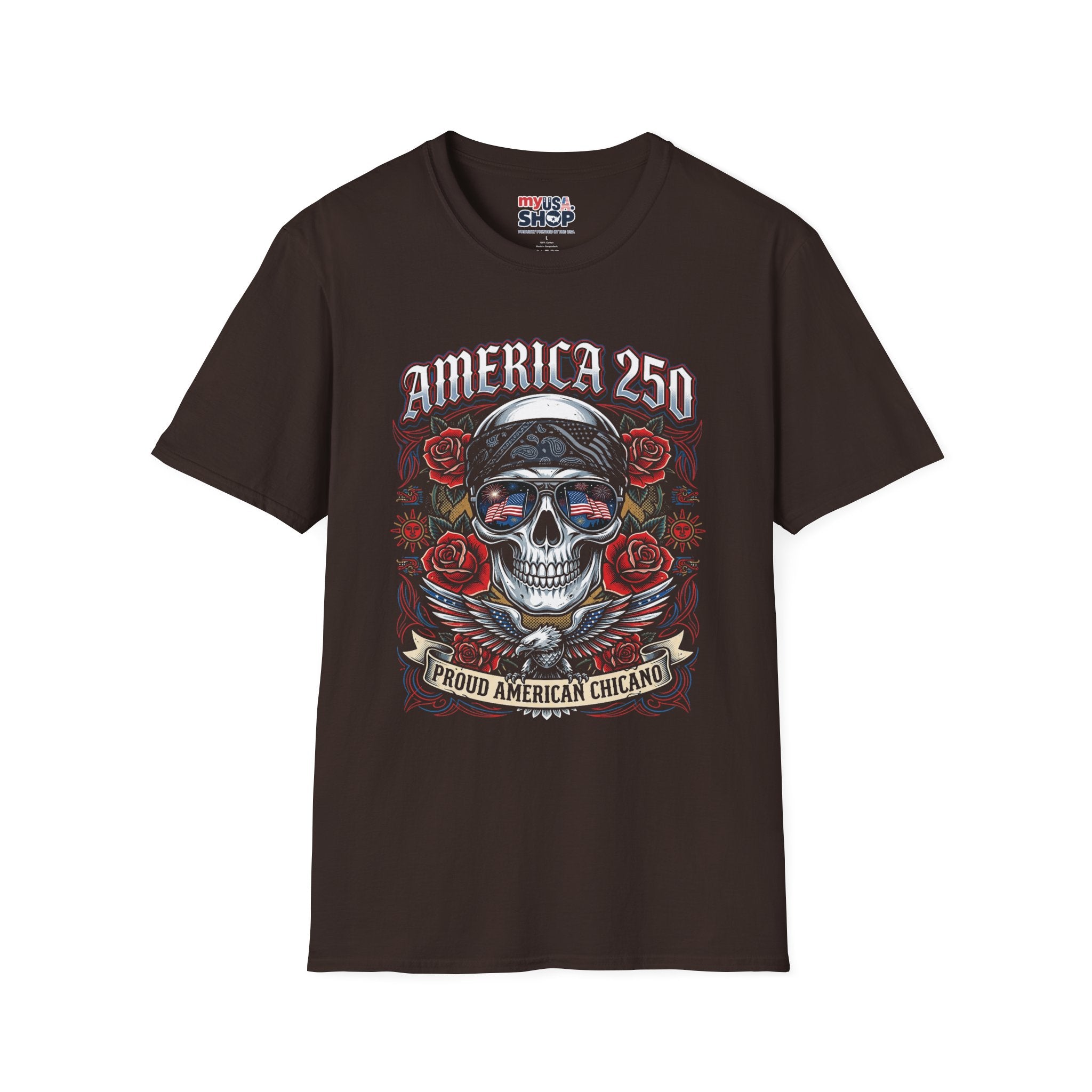 America 250 Chicano Skull– Patriotic Sugar Skull with Roses