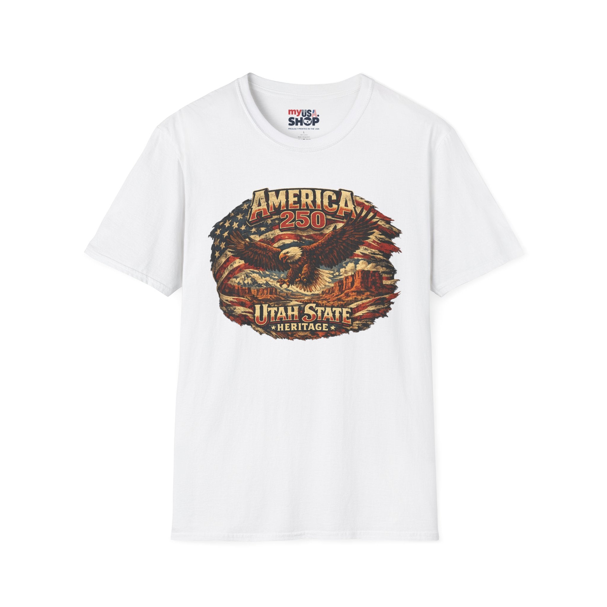 America 250 Utah State Shirt — Heritage Eagle Patriotic Graphic Tee
