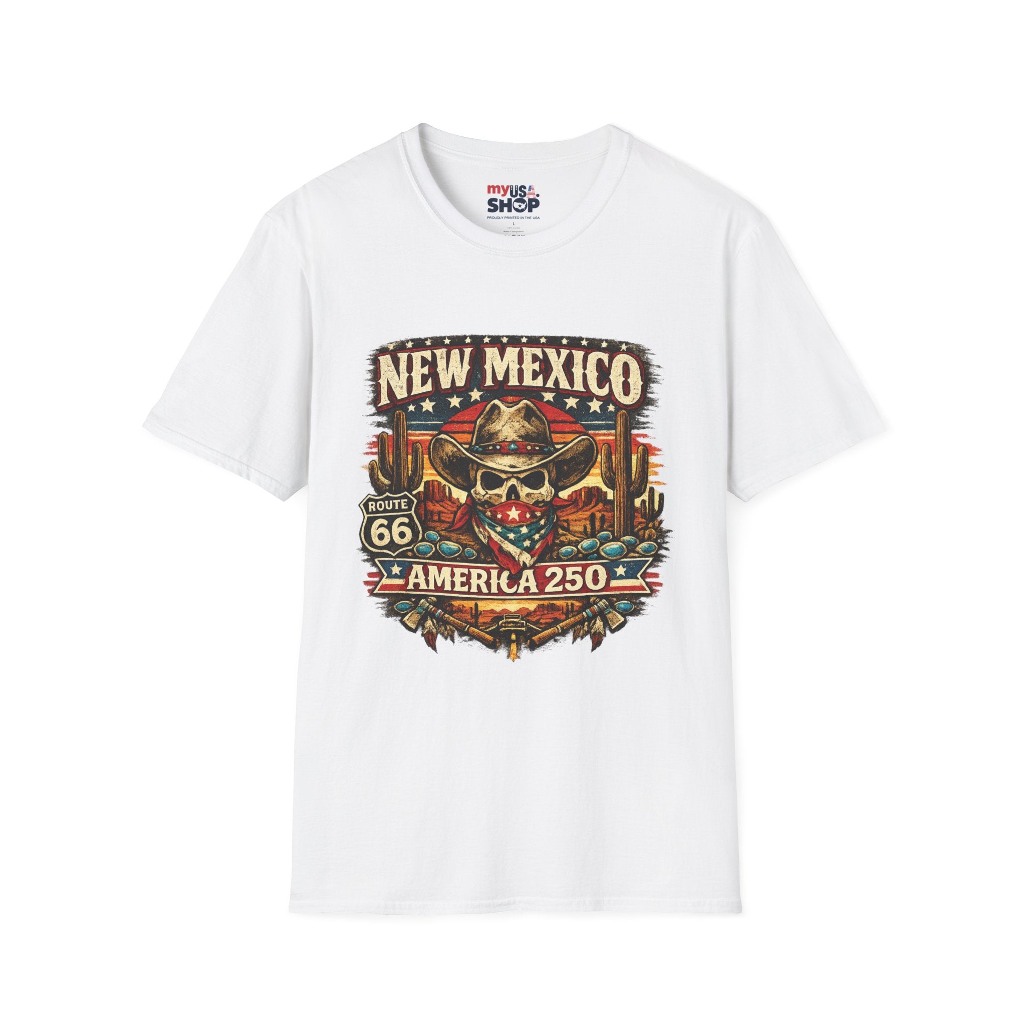 America 250 x New Mexico Skull Cowboy — Vintage Route 66 Desert
