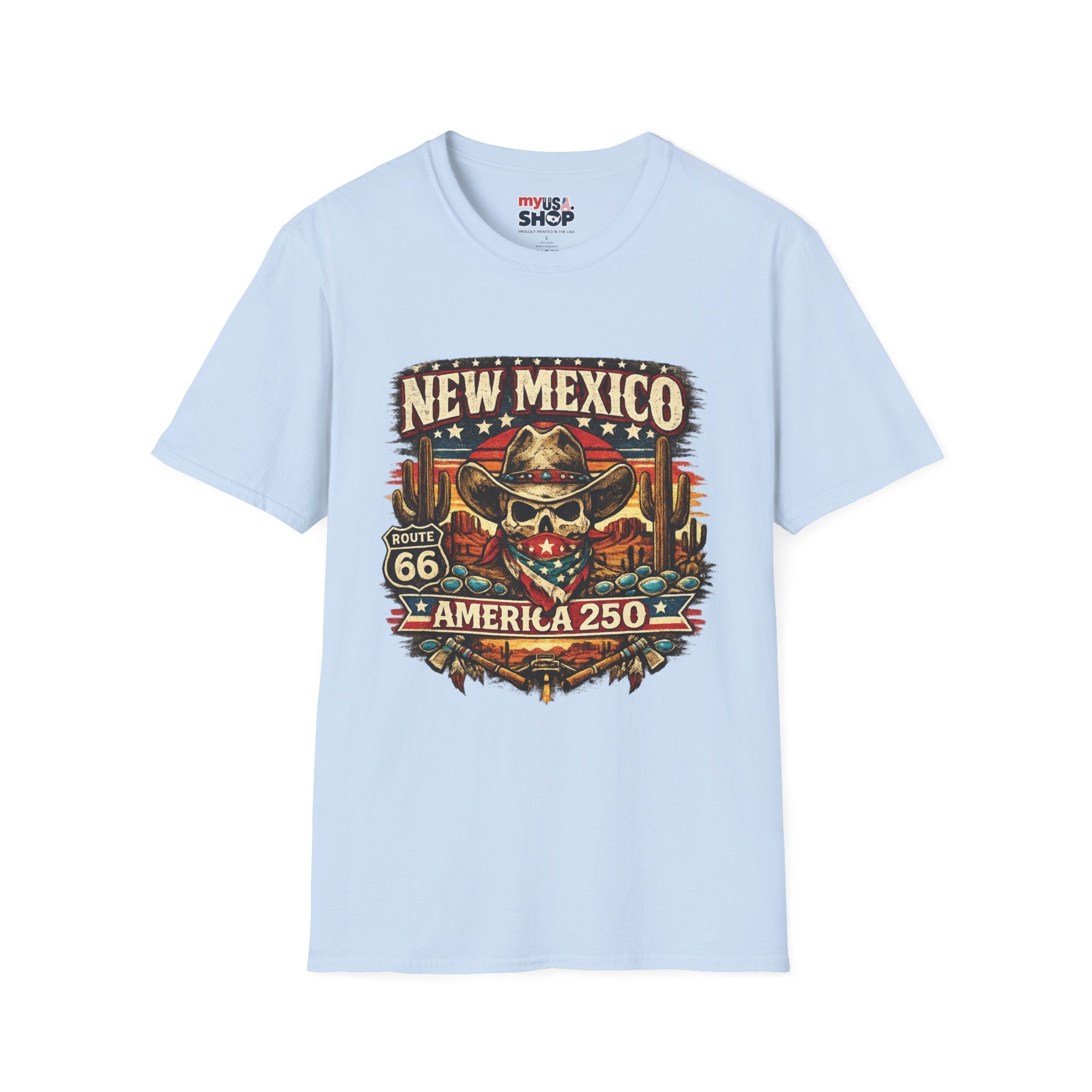 America 250 x New Mexico Skull Cowboy — Vintage Route 66 Desert
