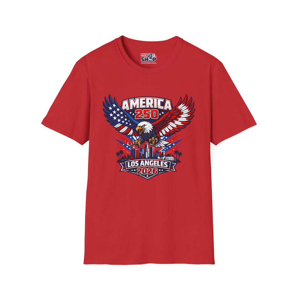 America 250 Los Angeles Skyline Patriotic Eagle California Tee