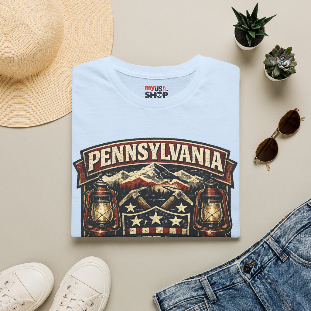 Pennsylvania America 250 Shirt — Rustic Mountain Miner Badge Graphic Tee