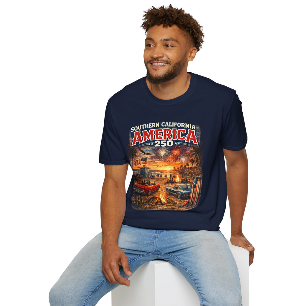 America 250 Southern California Sunset T-Shirt — Patriotic 4th of July Beach Vintage Tee