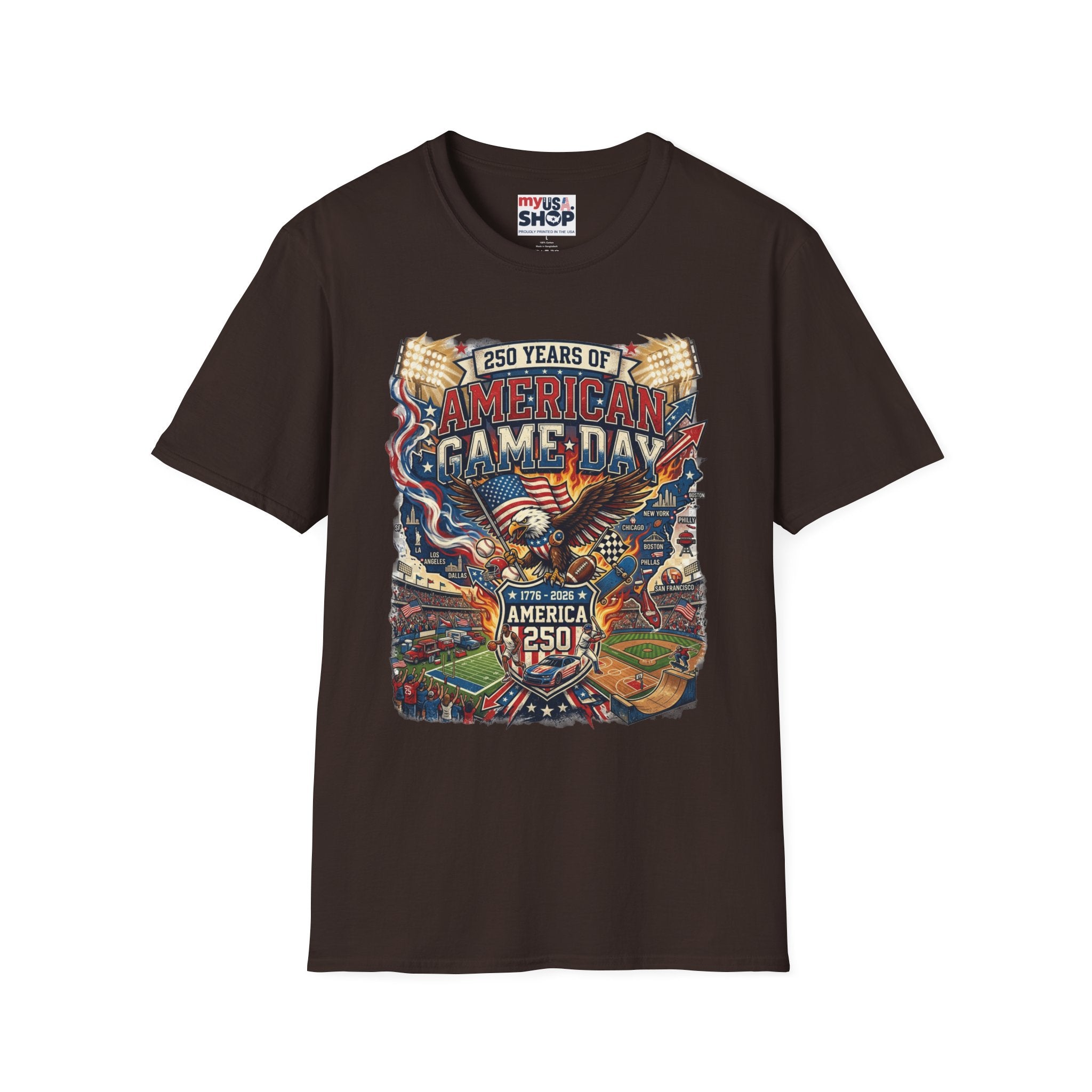 American Game Day T-Shirt — 250 Years USA Football & Baseball Celebration Pop Culture
