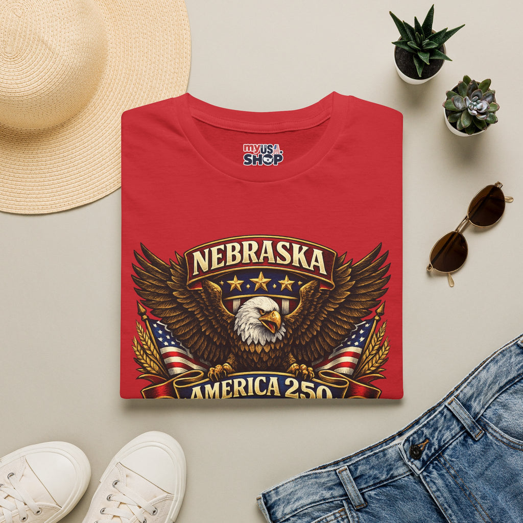 America 250 Nebraska Eagle T-Shirt — Patriotic USA State Tee
