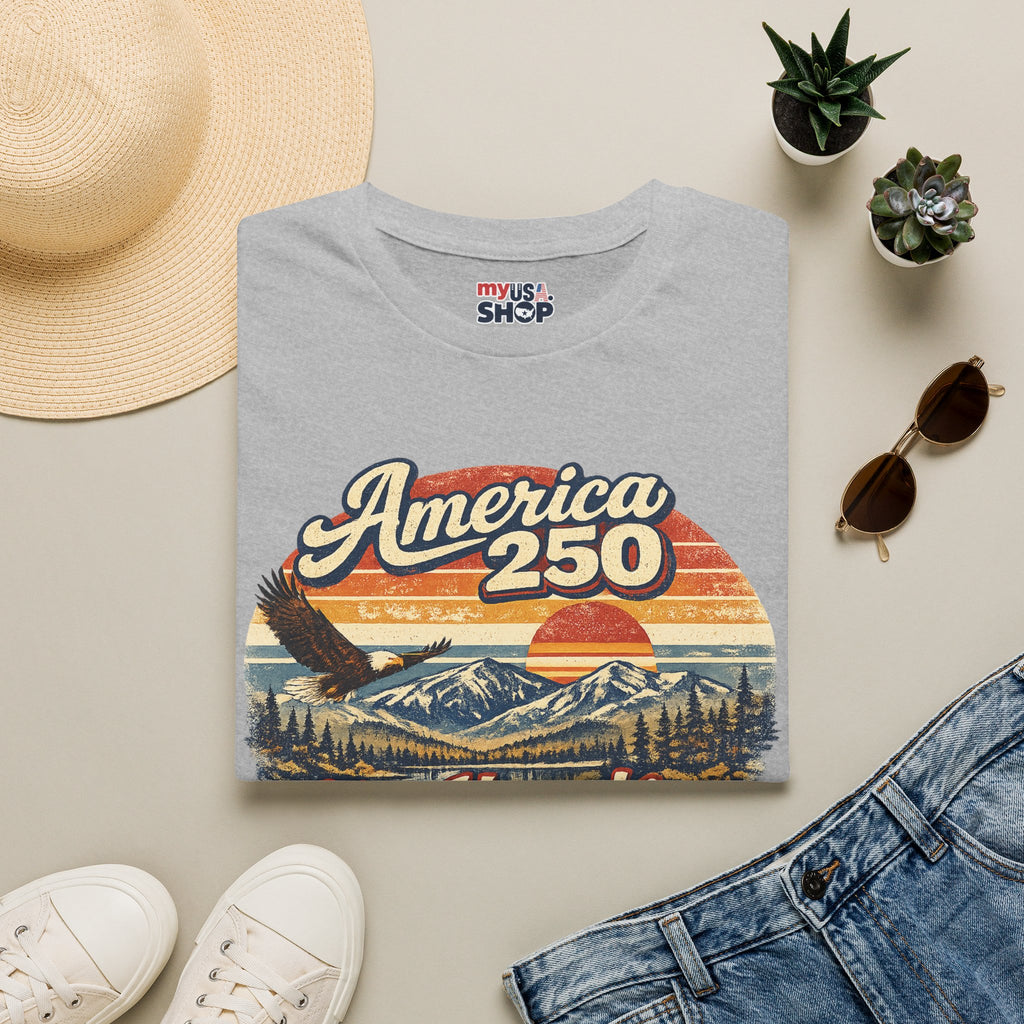 America 250 T-Shirt — Retro Eagle & Mountain New Hampshire Design