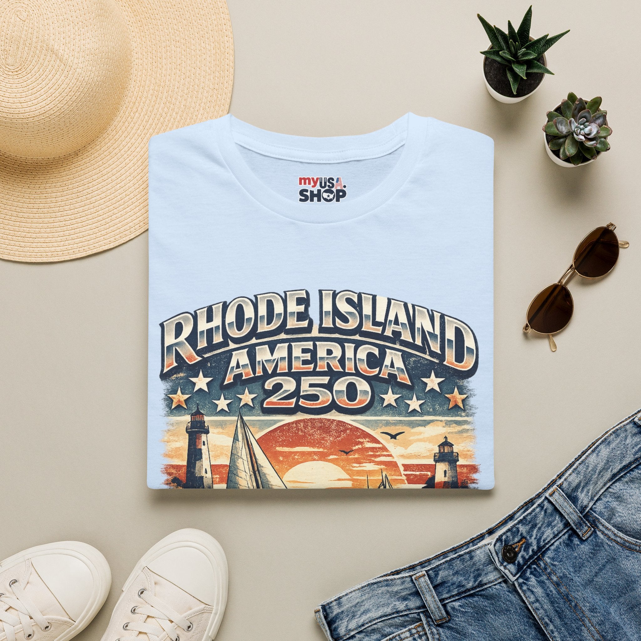 Rhode Island America 250 Shirt — Nautical Sunset Sailing Tee