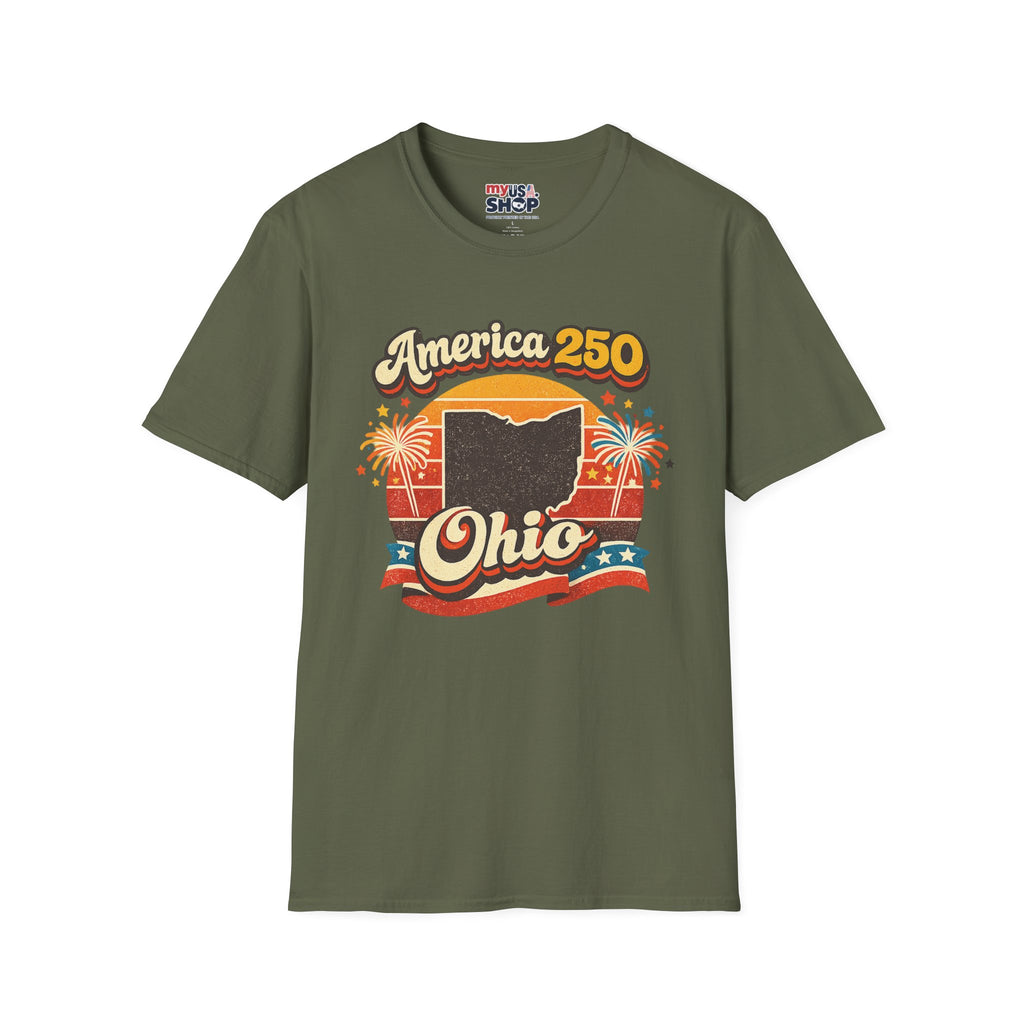 America 250 Ohio T‑Shirt — Retro Fireworks Bicentennial Celebration Tee