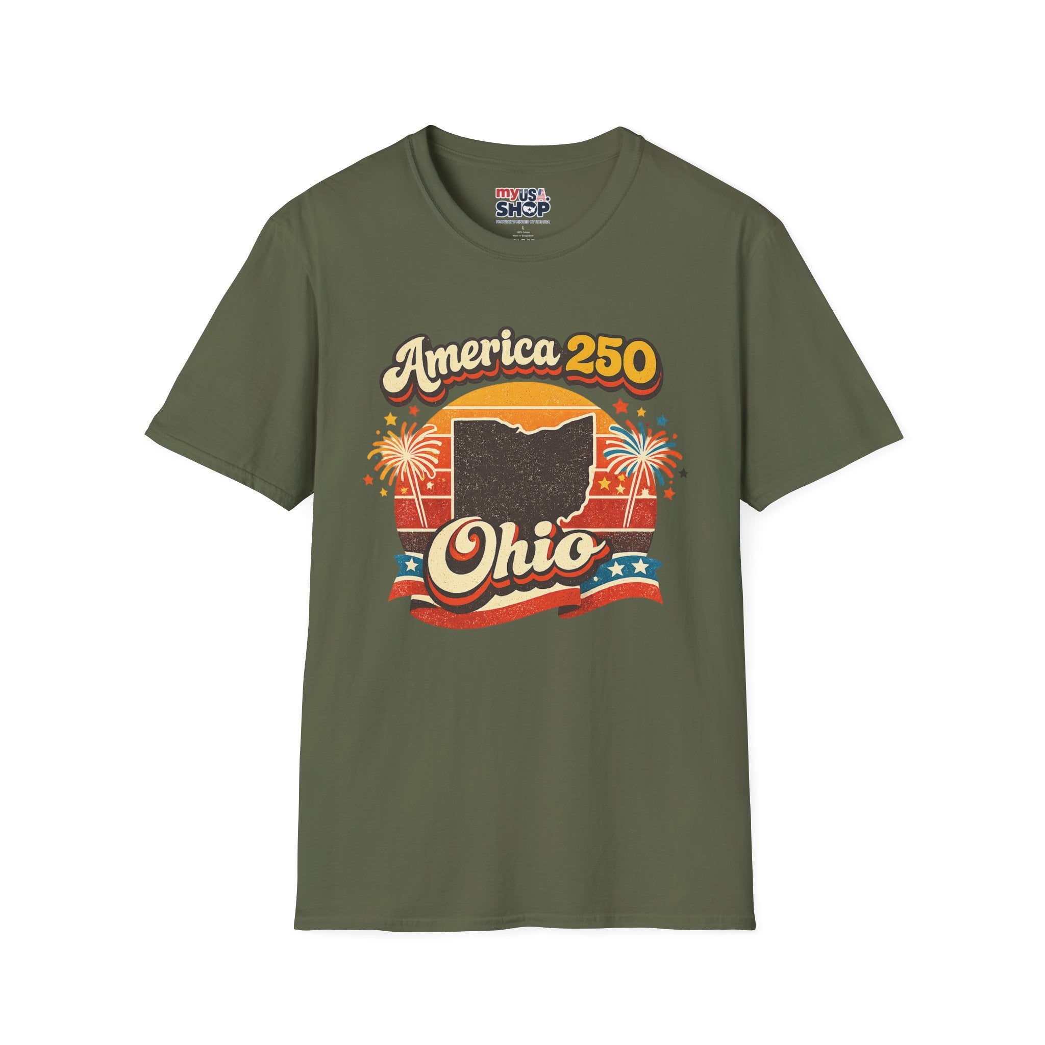 America 250 Ohio T‑Shirt — Retro Fireworks Bicentennial Celebration Tee