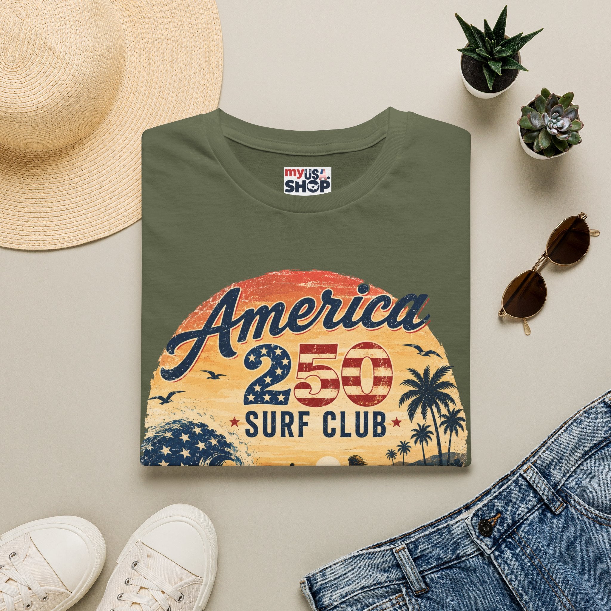 America 250 Surf Club T-Shirt — Patriotic California Surf Vintage Tee