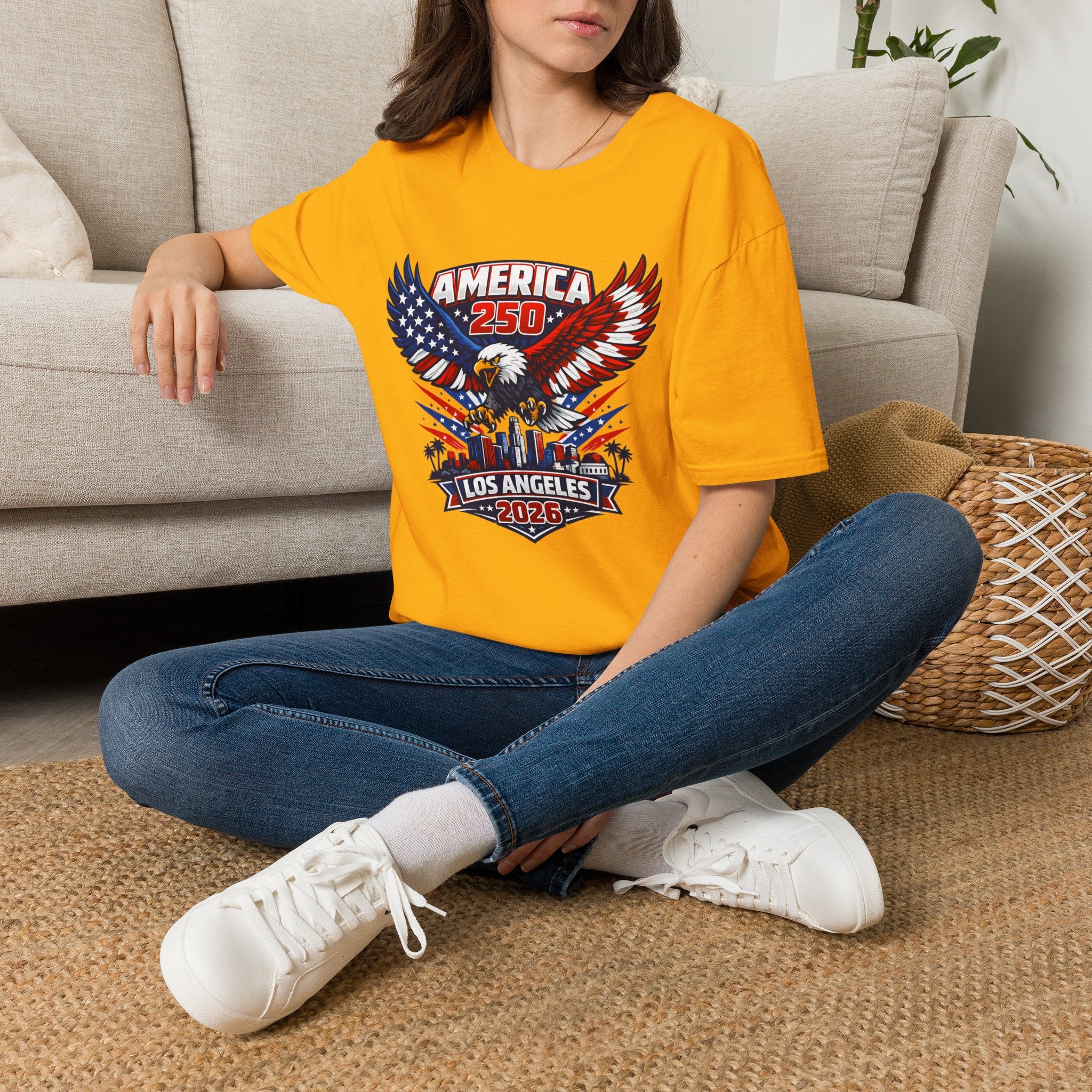 America 250 Los Angeles Skyline Patriotic Eagle California Tee