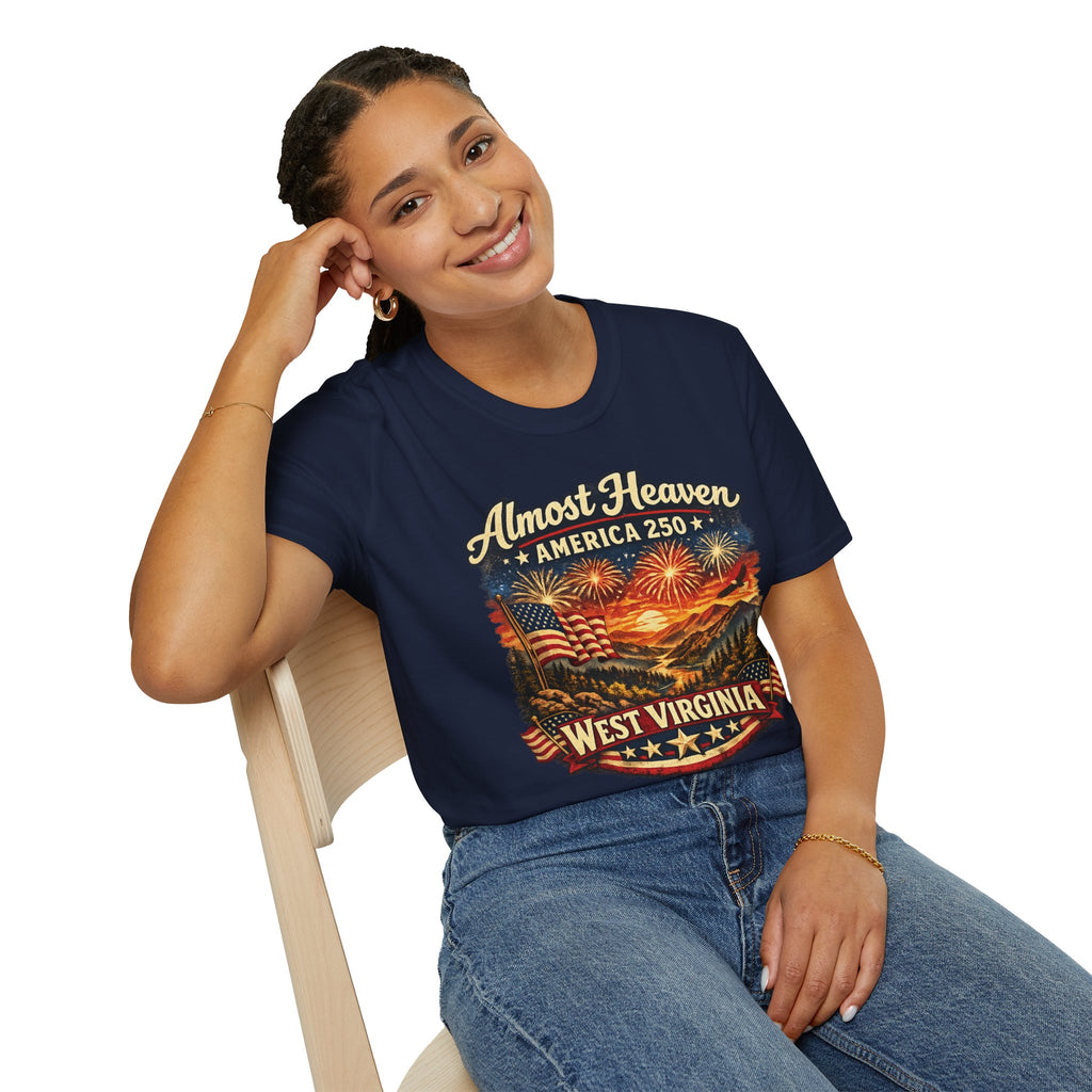 Almost Heaven West Virginia T-Shirt – America 250 Patriotic Fireworks Tee