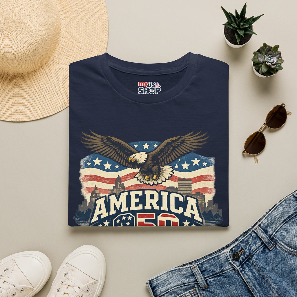 America 250 Rhode Island Eagle Shirt — Patriotic Skyline Graphic Tee