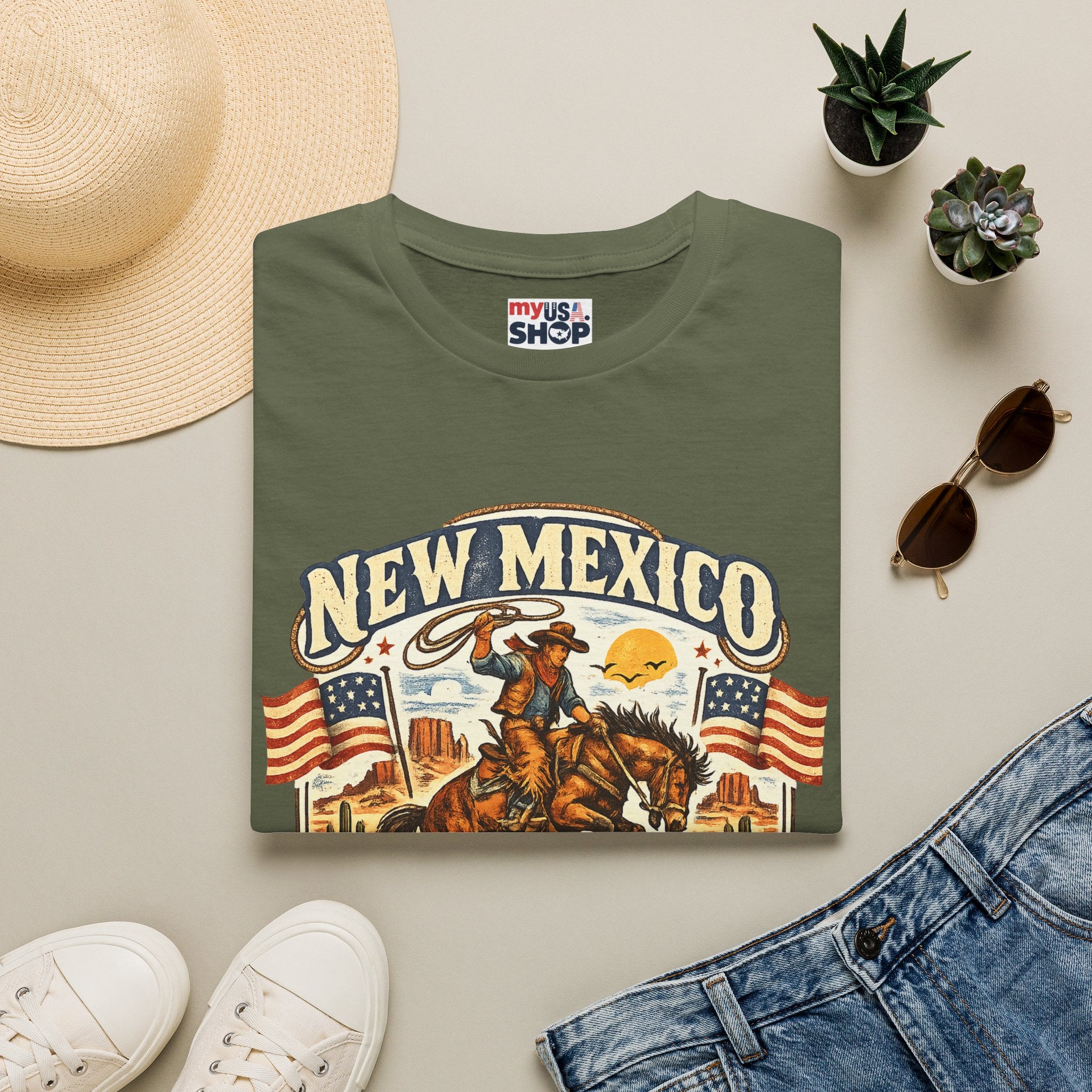 America 250 New Mexico Cowboy Rodeo T-Shirt — Vintage Western Tee